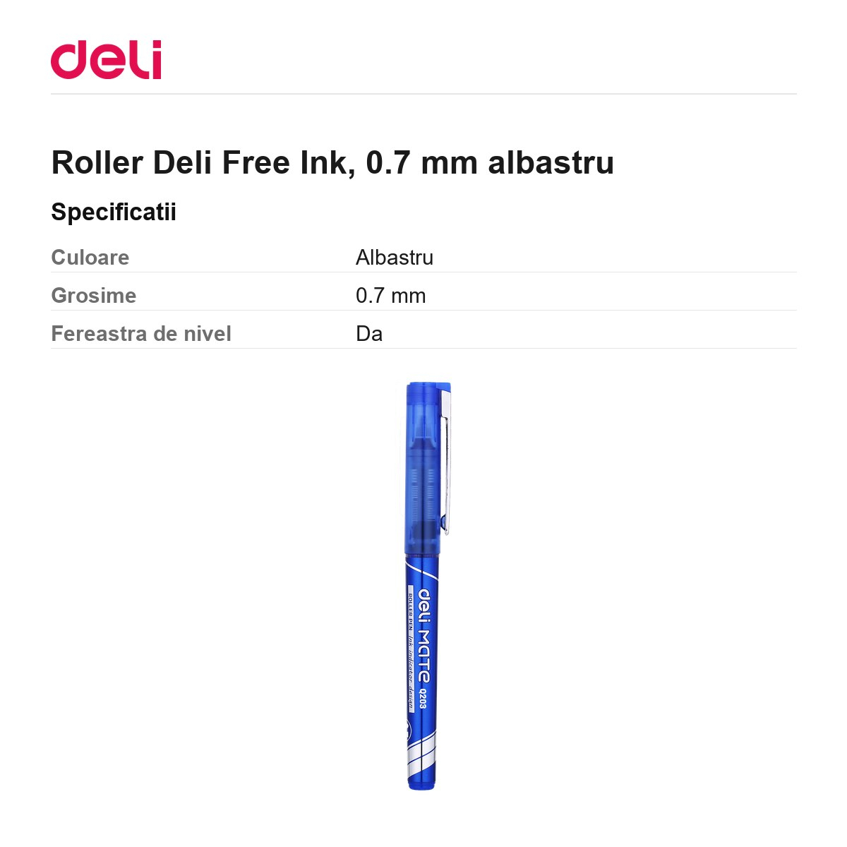 Roller Deli Free Ink, 0.7 mm albastru [3]