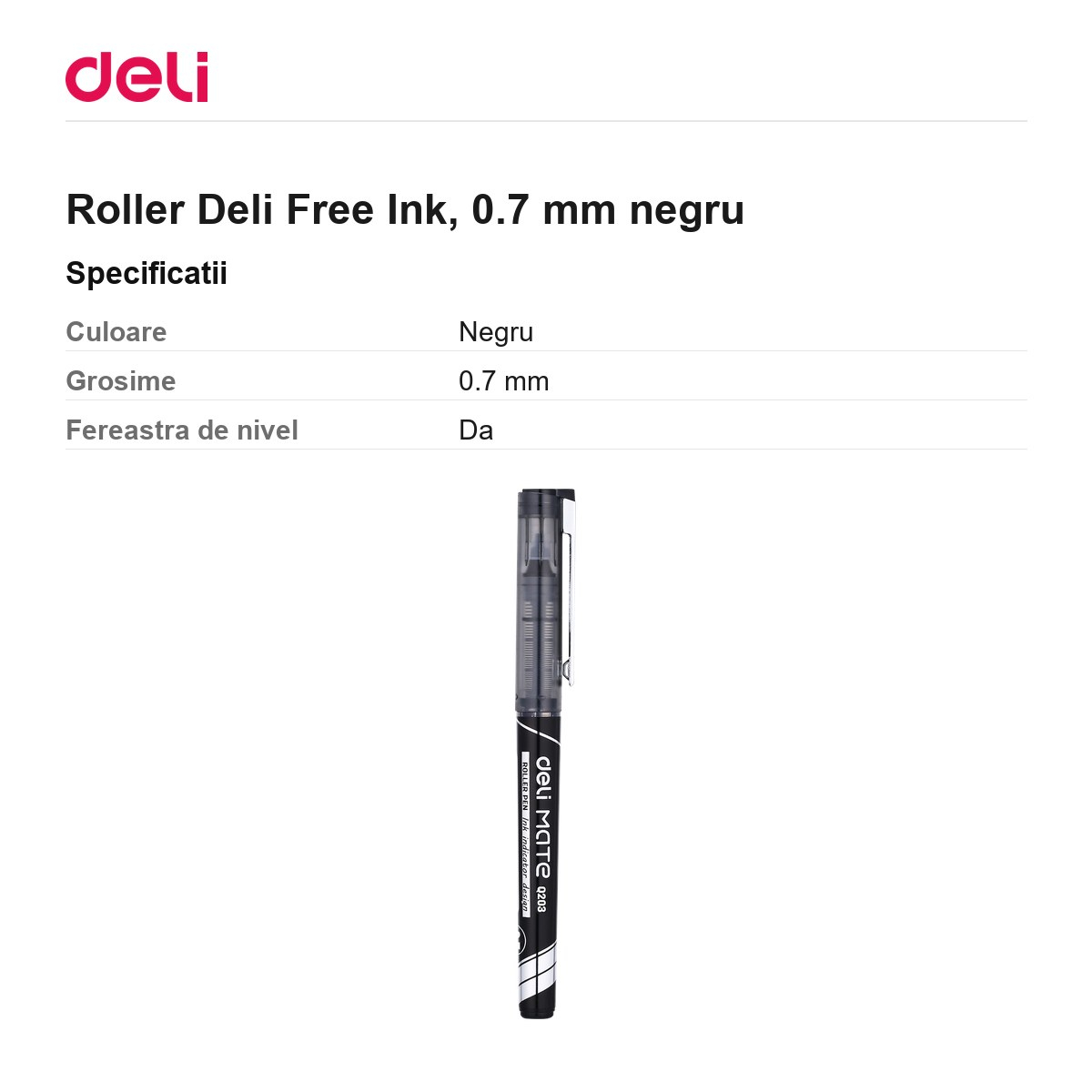 Roller Deli Free Ink, 0.7 mm negru [3]