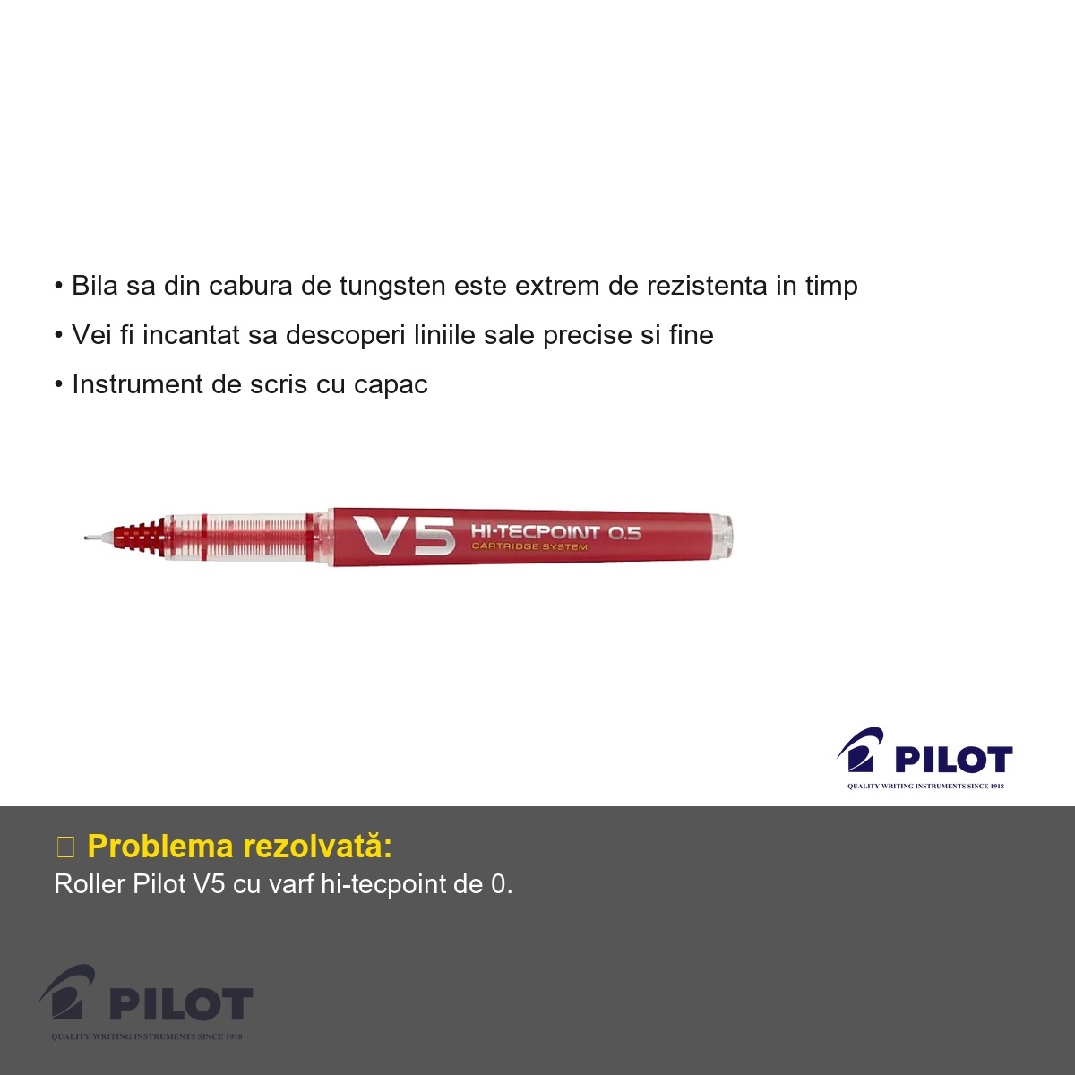 Roller Pilot V5 Hi-Tecpoint 0.5mm, cerneala lichida rosie, scriere fina si precisa [6]