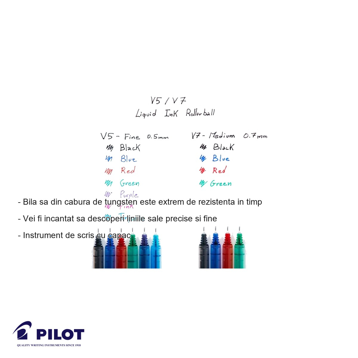 Roller Pilot V7 Hi-Tecpoint 0.7mm, cerneala lichida rosie, varf fin pentru scriere precisa [3]