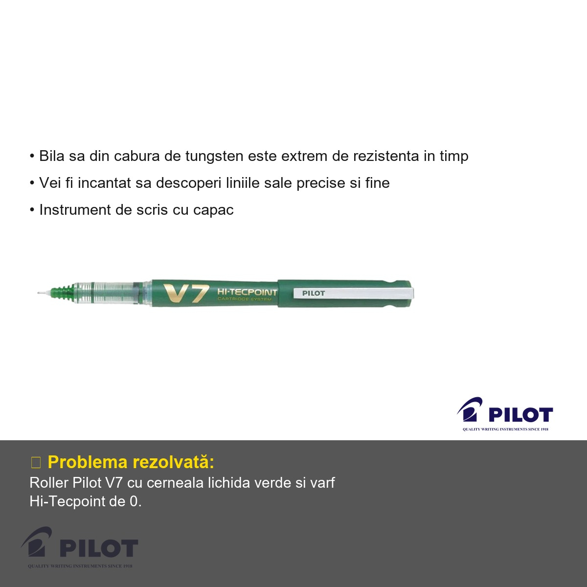 Roller Pilot V7 Hi-Tecpoint 0.7mm, cerneala lichida verde, varf fin pentru scriere precisa [5]