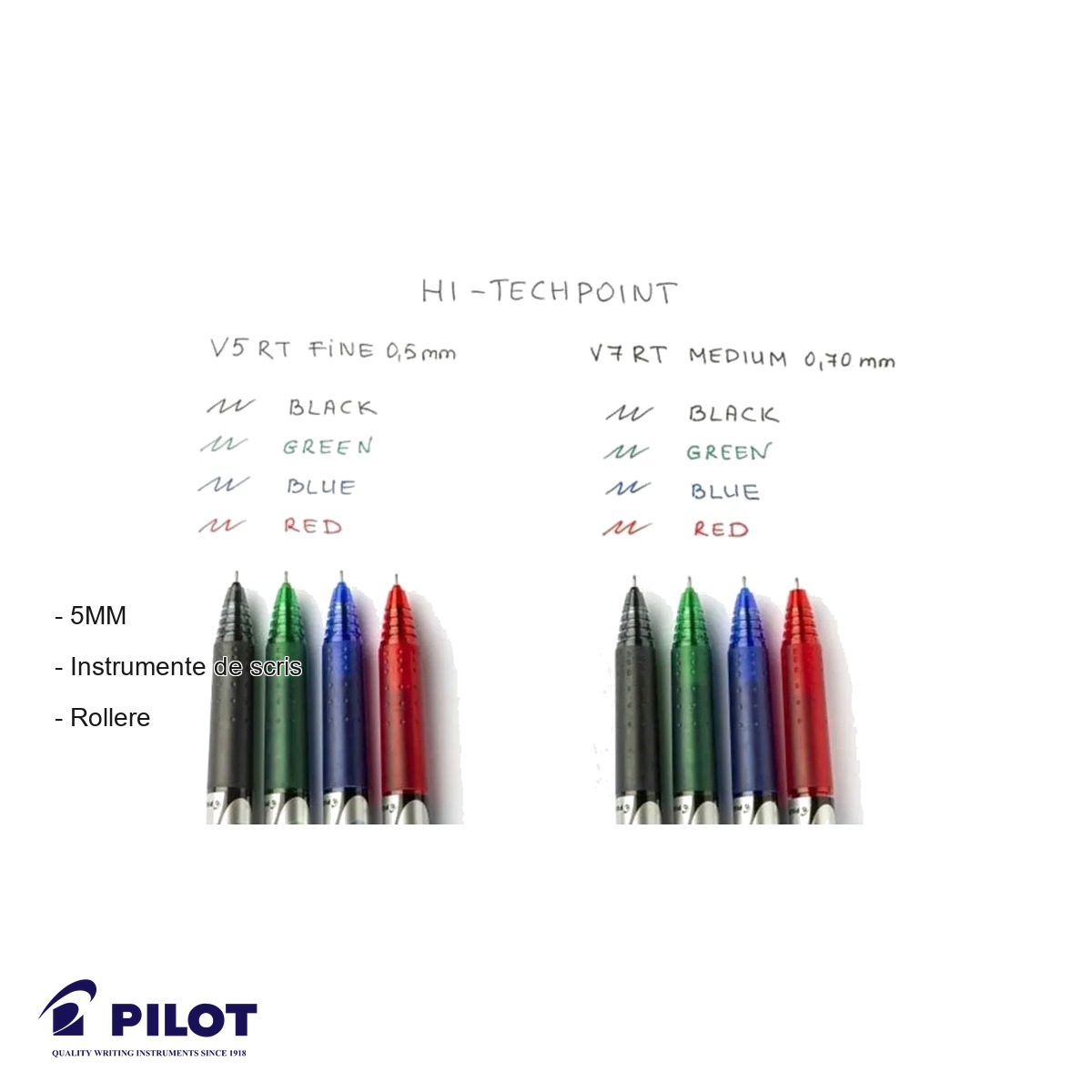Roller retractabil Pilot Hi-Tecpoint V5, varf fin 0.5 mm, cerneala albastra, pentru scriere precisa [3]