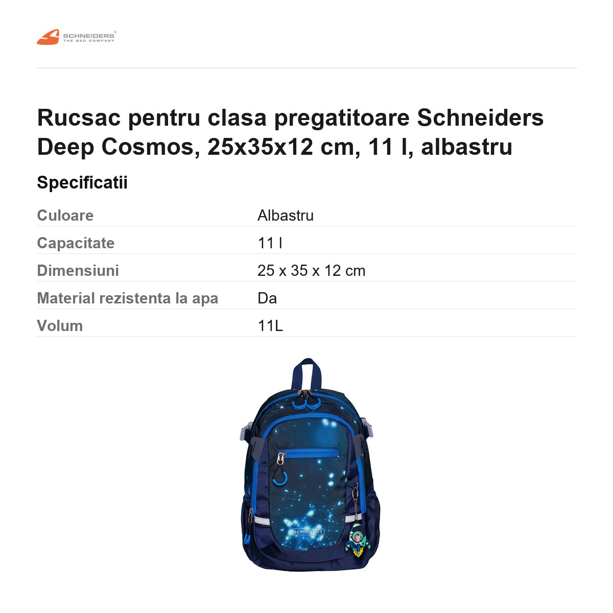Rucsac pentru clasa pregatitoare Schneiders Deep Cosmos, 25x35x12 cm, 11 l, albastru [3]