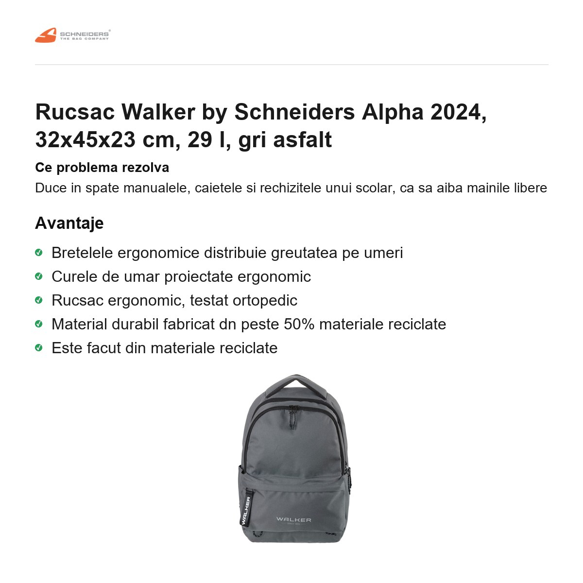 Rucsac Walker by Schneiders Alpha 2024, 32x45x23 cm, 29 l, gri asfalt [2]