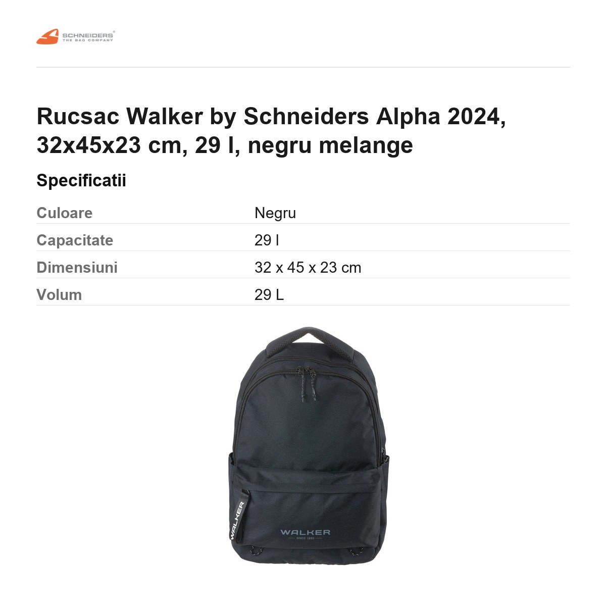 Rucsac Walker by Schneiders Alpha 2024, 32x45x23 cm, 29 l, negru melange [3]