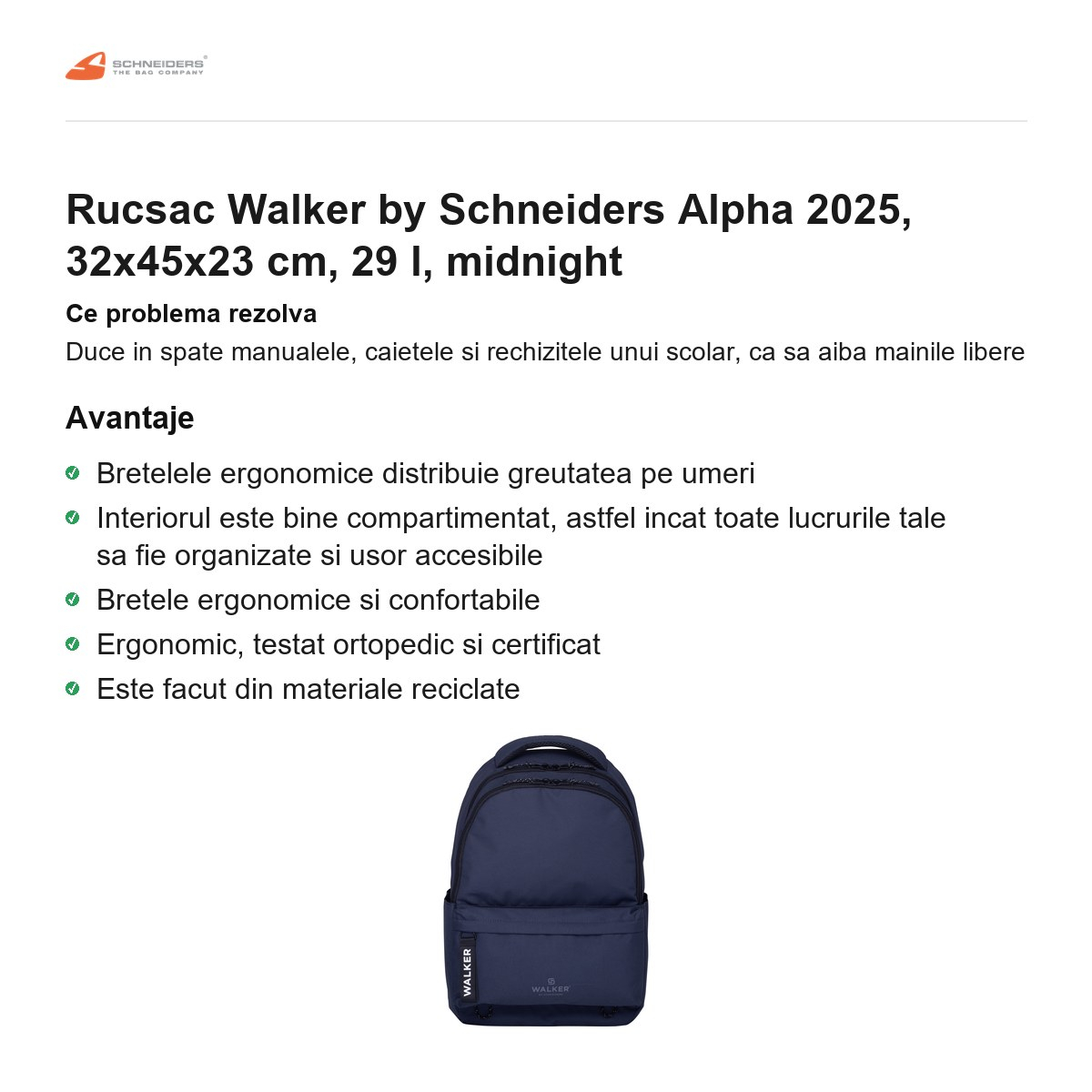 Rucsac Walker by Schneiders Alpha 2025, 32x45x23 cm, 29 l, midnight [2]