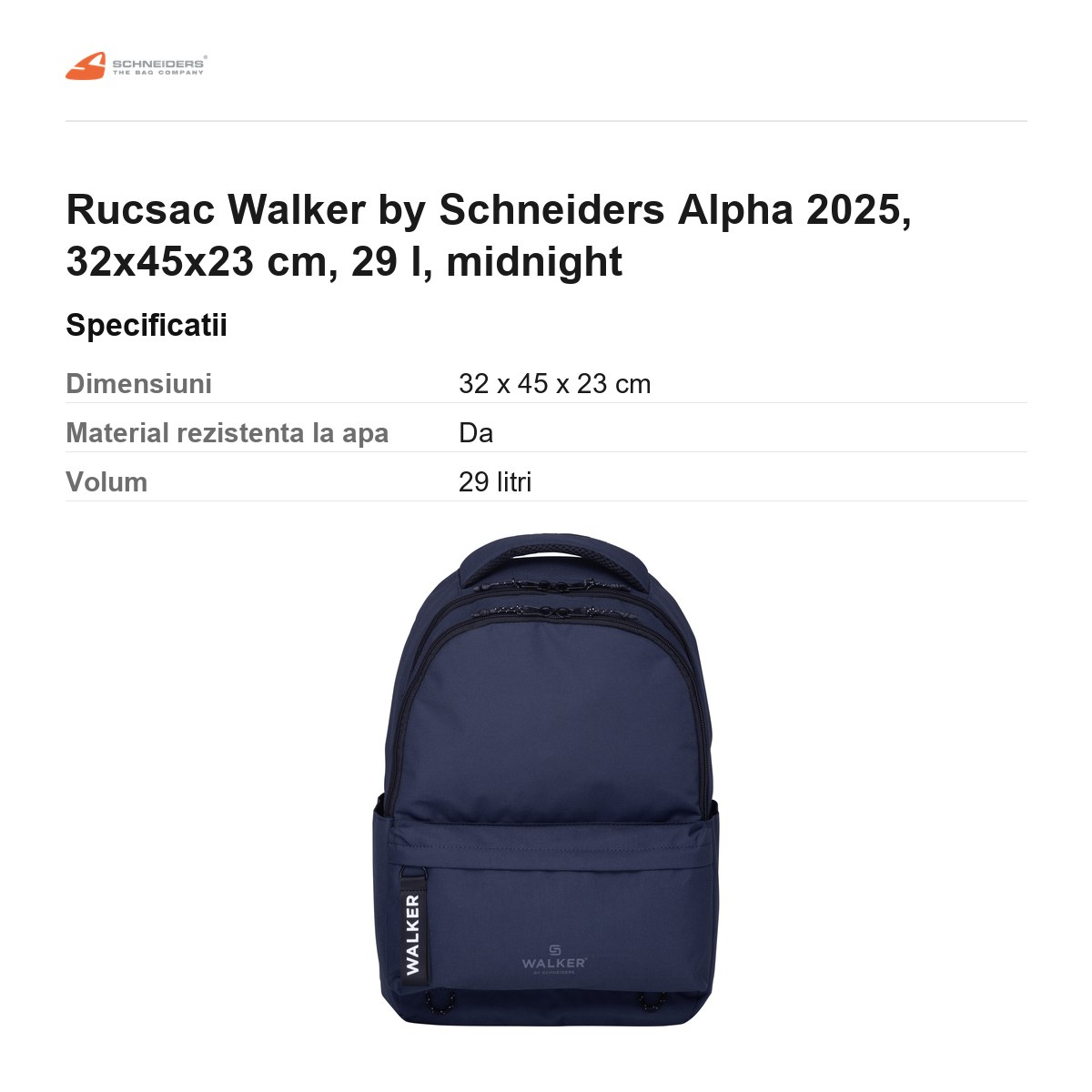 Rucsac Walker by Schneiders Alpha 2025, 32x45x23 cm, 29 l, midnight [3]