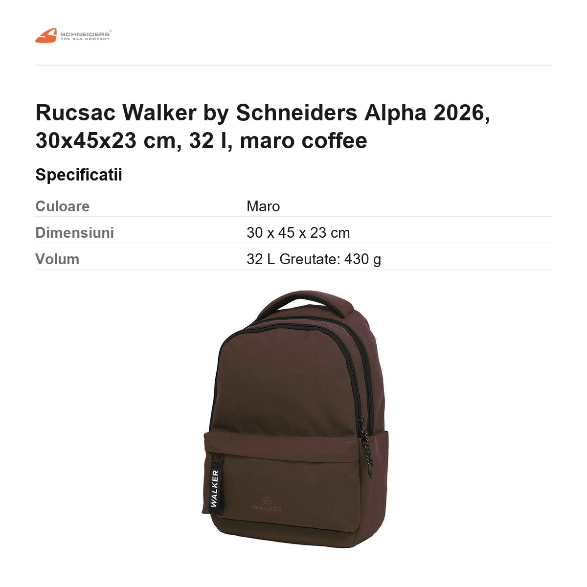 Rucsac Walker by Schneiders Alpha 2026, 30x45x23 cm, 32 l, maro coffee [3]