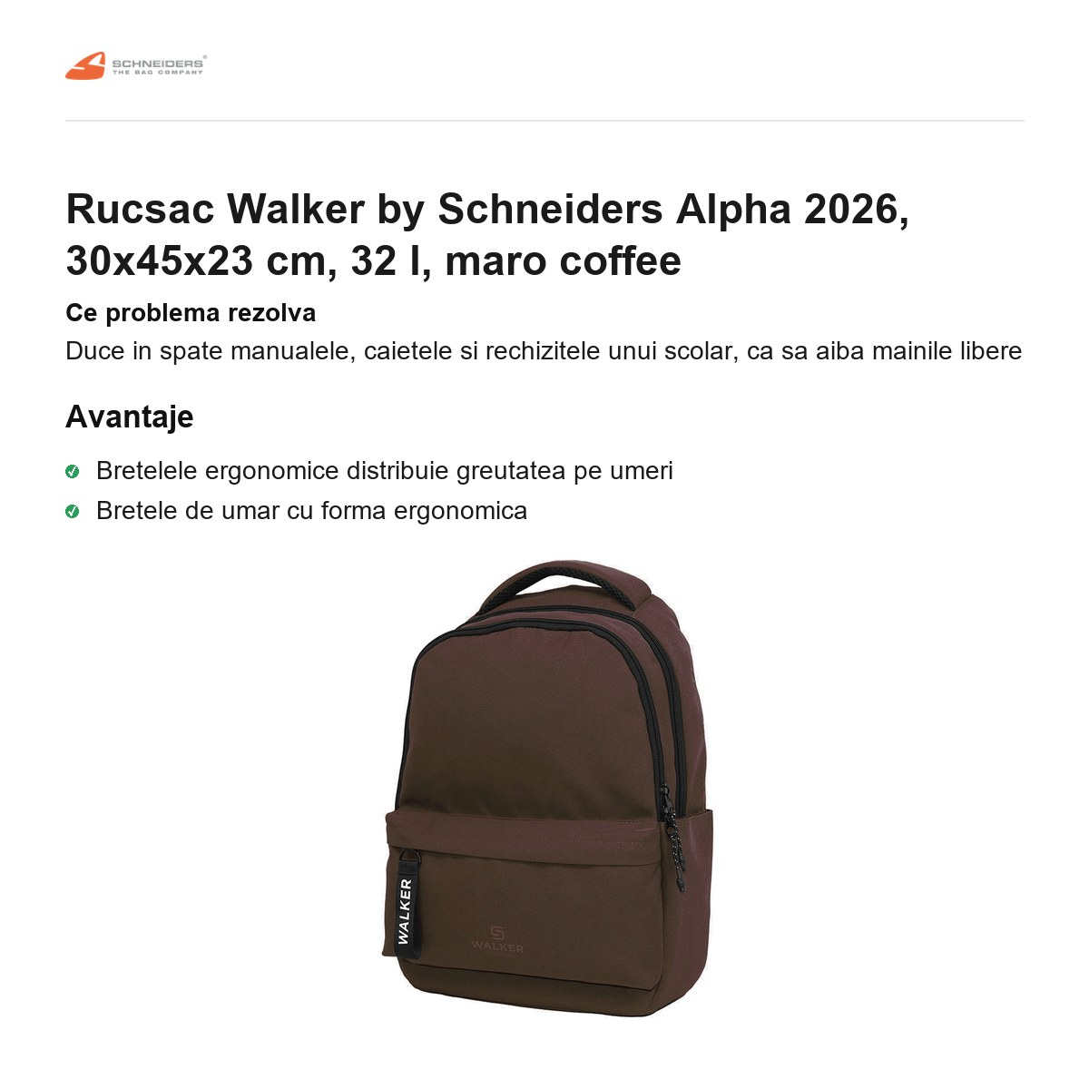 Rucsac Walker by Schneiders Alpha 2026, 30x45x23 cm, 32 l, maro coffee [2]