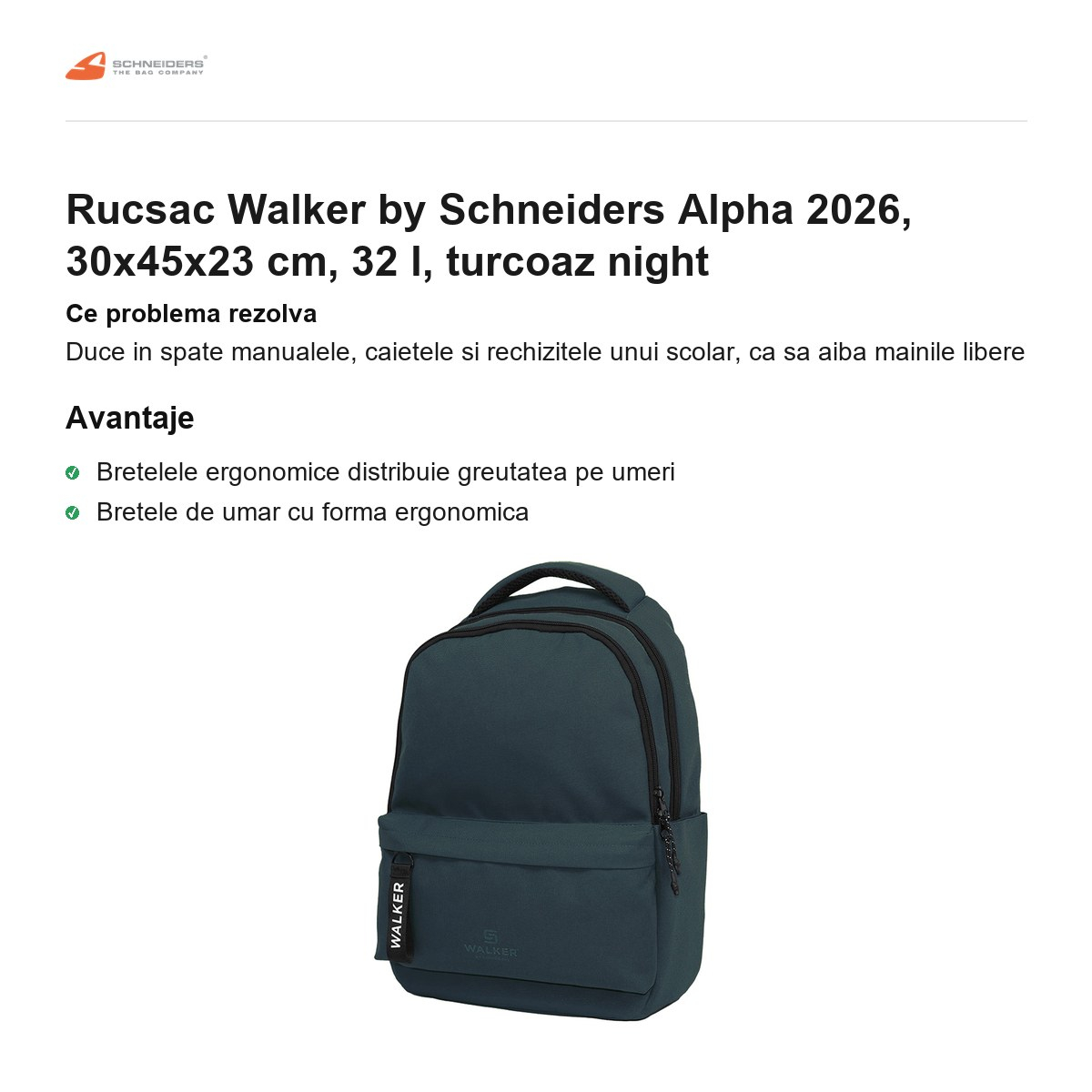 Rucsac Walker by Schneiders Alpha 2026, 30x45x23 cm, 32 l, turcoaz night [2]