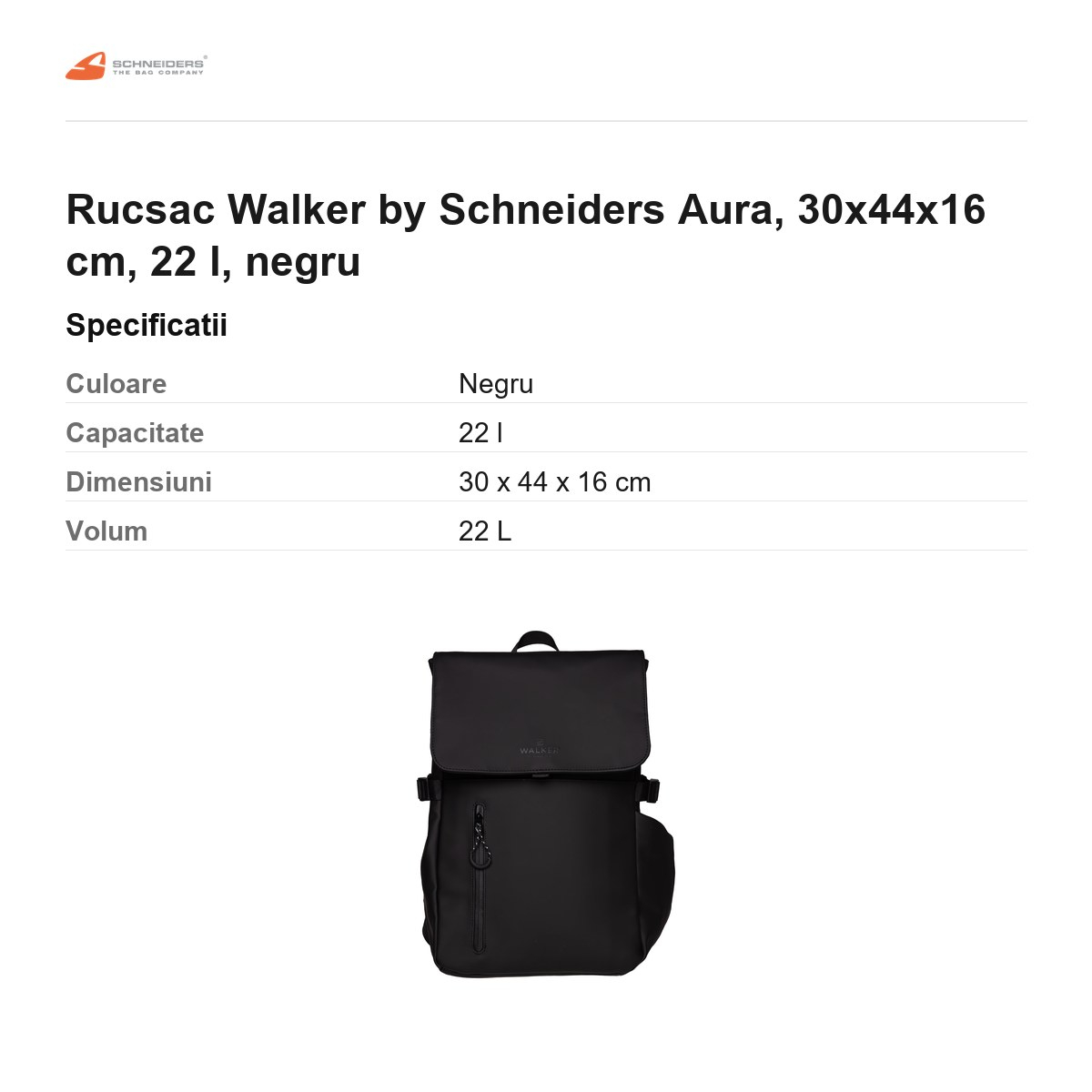 Rucsac Walker by Schneiders Aura, 30x44x16 cm, 22 l, negru [3]