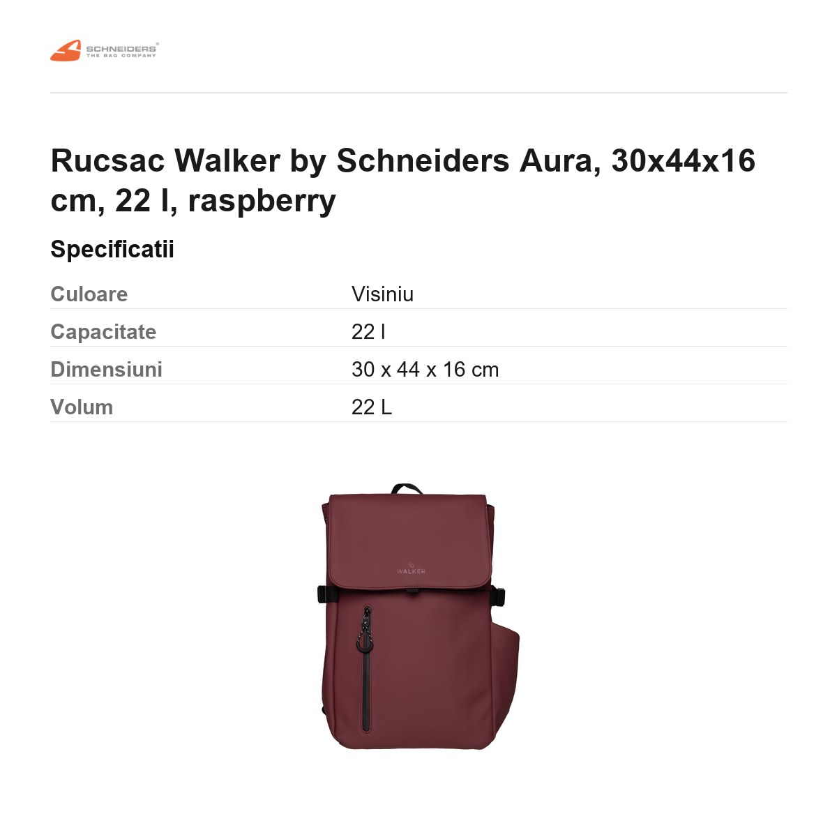 Rucsac Walker by Schneiders Aura, 30x44x16 cm, 22 l, raspberry [3]