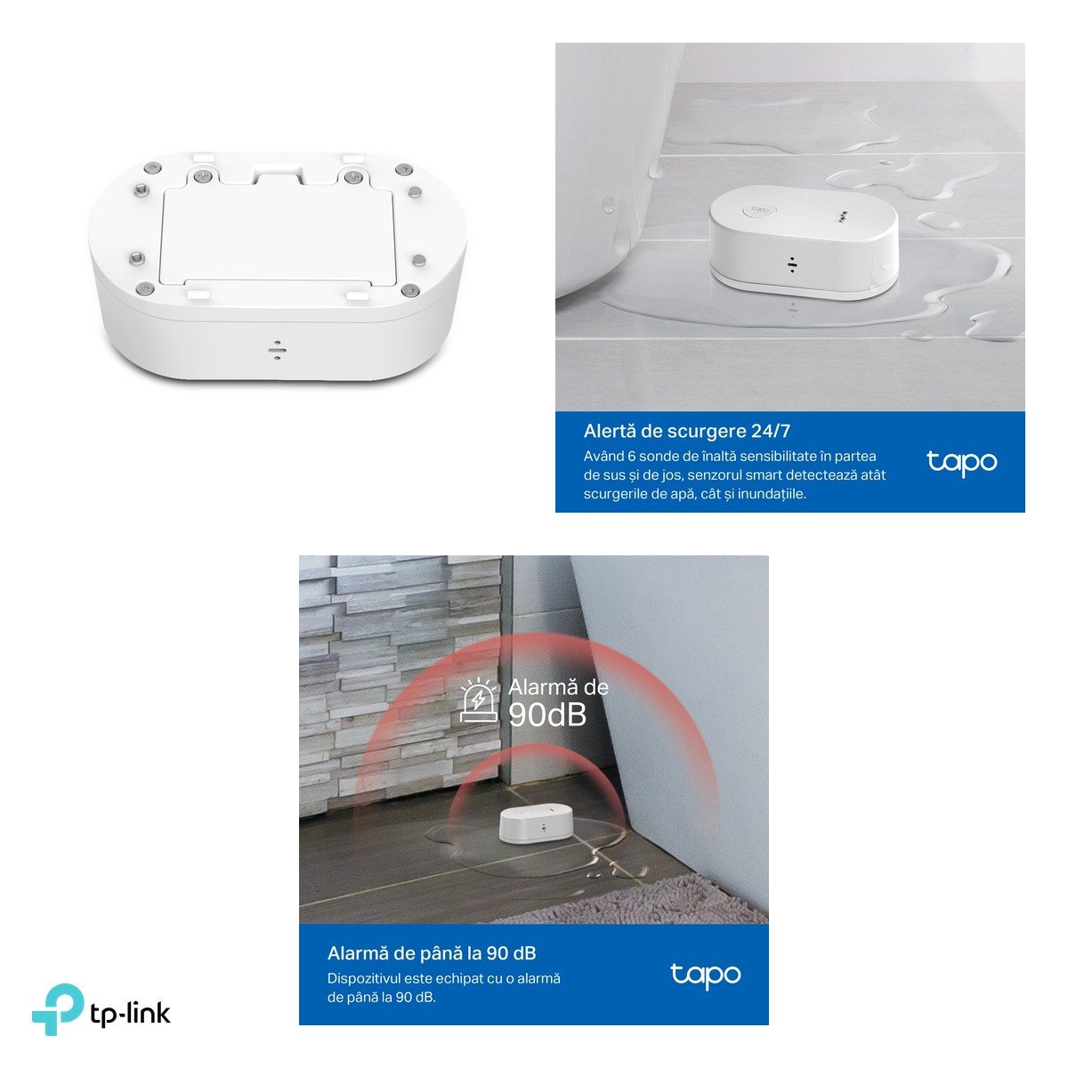 Senzor smart de scurgere a apei TP-Link Tapo T300, 868 MHz, necesita hub Tapo, alarma 90 dB, IP67, 2 baterii AAA, alb [4]