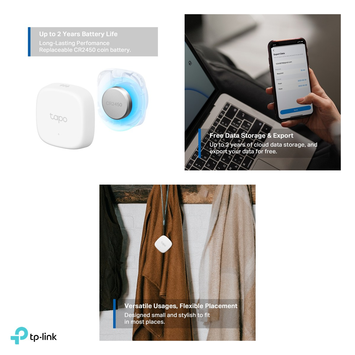 Senzor smart de temperatura si umiditate TP-Link Tapo T310, 868 MHz, necesita hub Tapo, precizie ±0,3 °C si ±3% RH, baterie CR2450, alb [5]