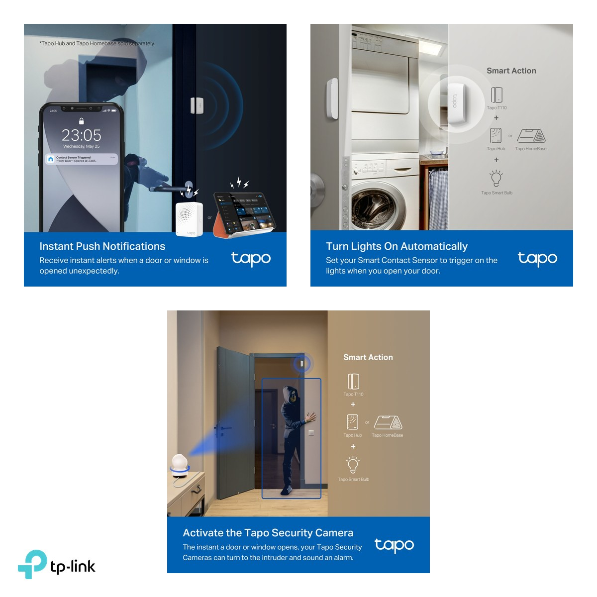 Senzor smart pentru usa si fereastra TP-Link Tapo T110, 868 MHz, necesita hub Tapo, baterie CR2032, montare cu adeziv 3M, alb [5]