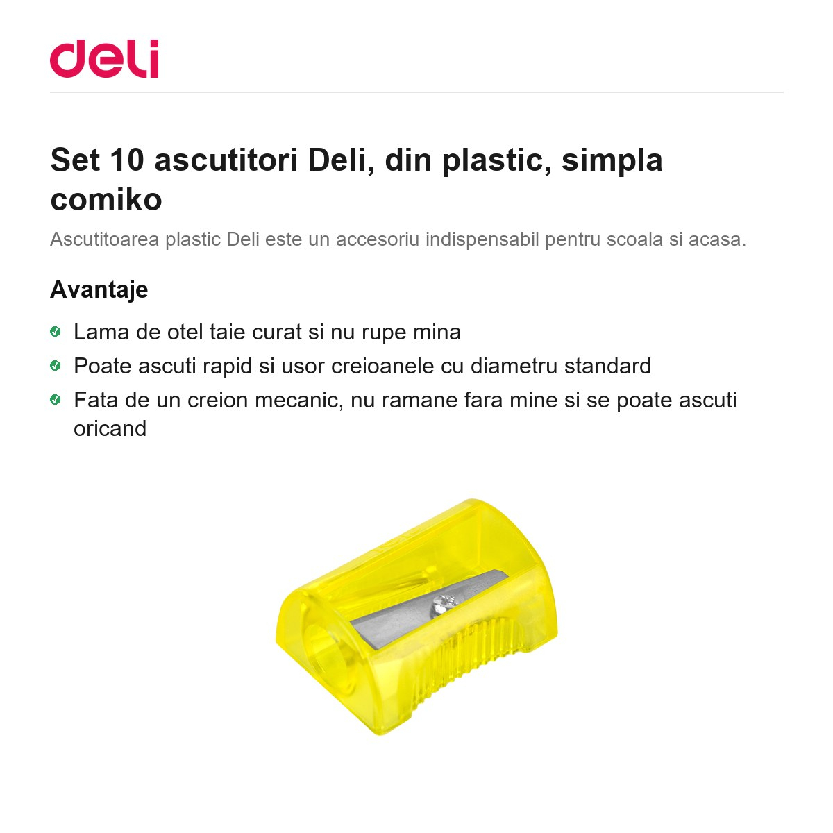Set 10 ascutitori Deli, din plastic, simpla comiko [2]