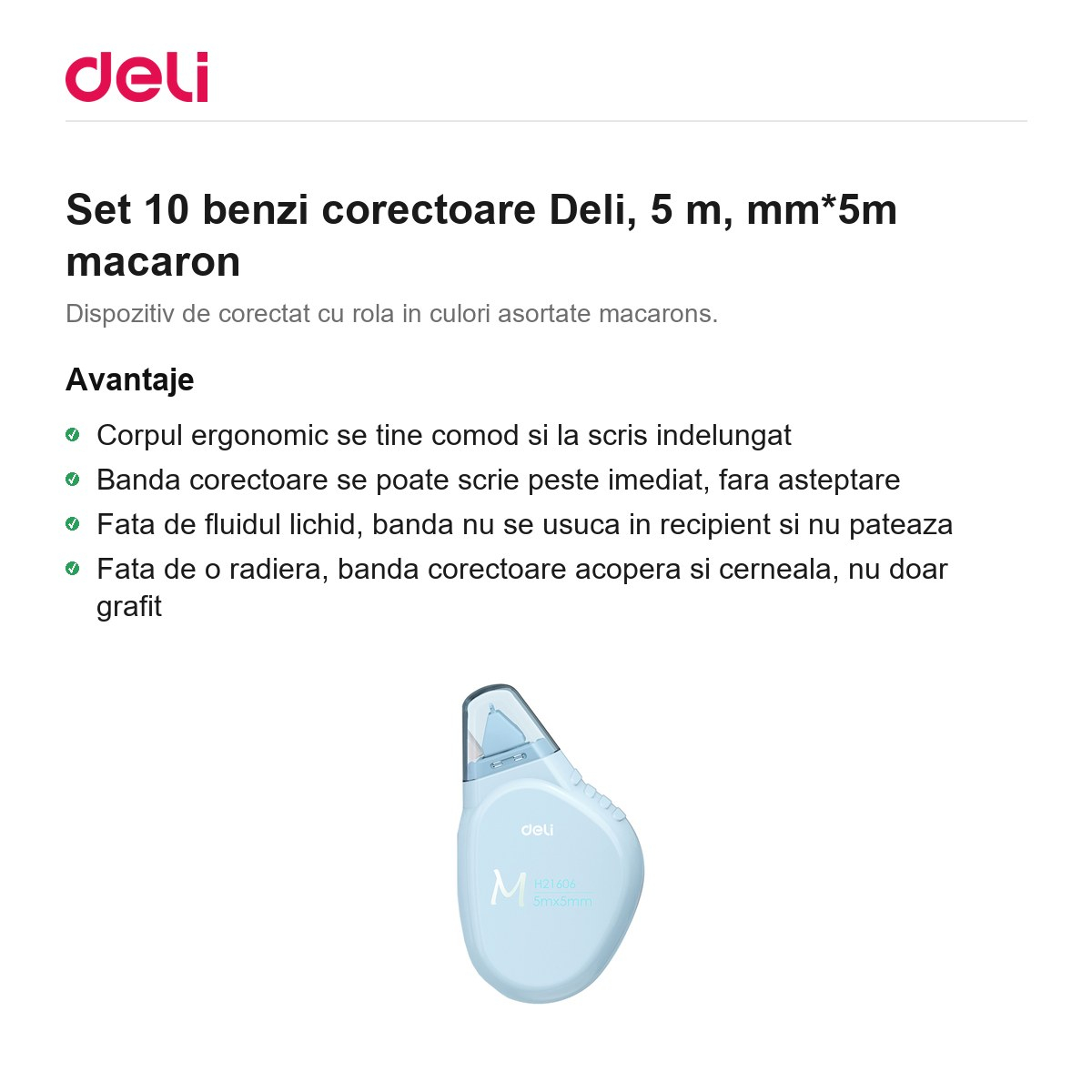 Set 10 benzi corectoare Deli, 5 m, mm*5m macaron [2]
