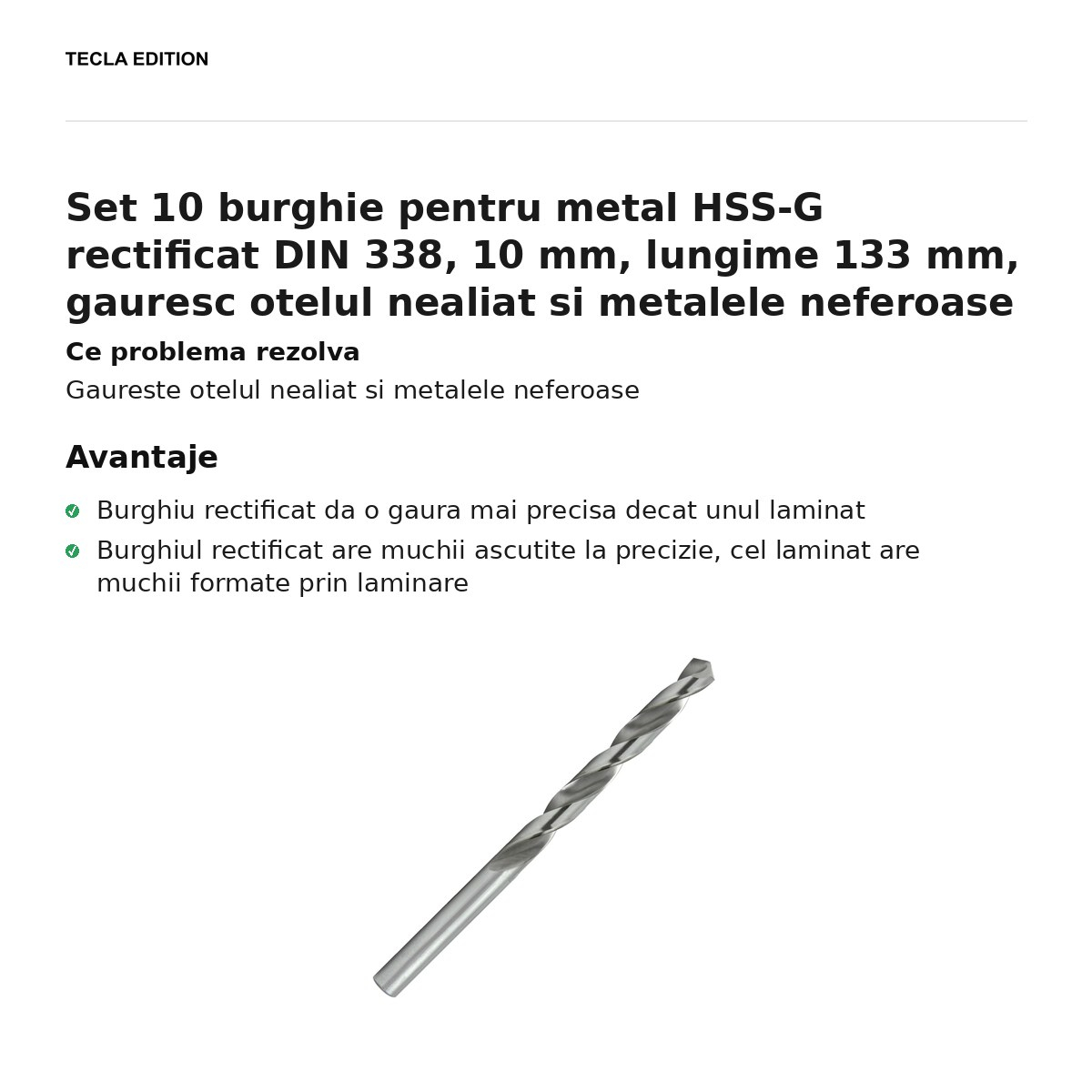 Set 10 burghie pentru metal HSS-G rectificat DIN 338, 10 mm, lungime 133 mm, gauresc otelul nealiat si metalele neferoase [2]