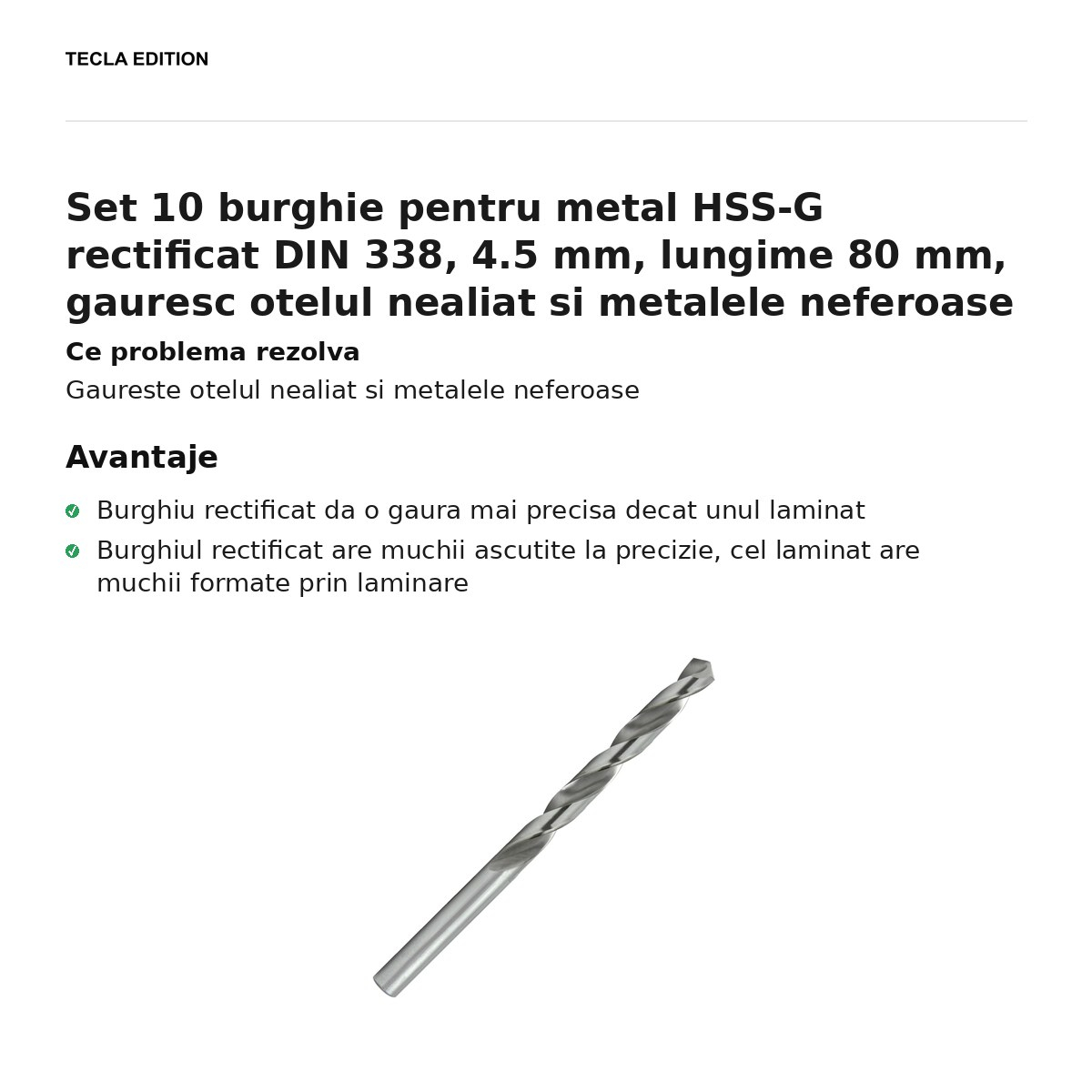 Set 10 burghie pentru metal HSS-G rectificat DIN 338, 4.5 mm, lungime 80 mm, gauresc otelul nealiat si metalele neferoase [2]