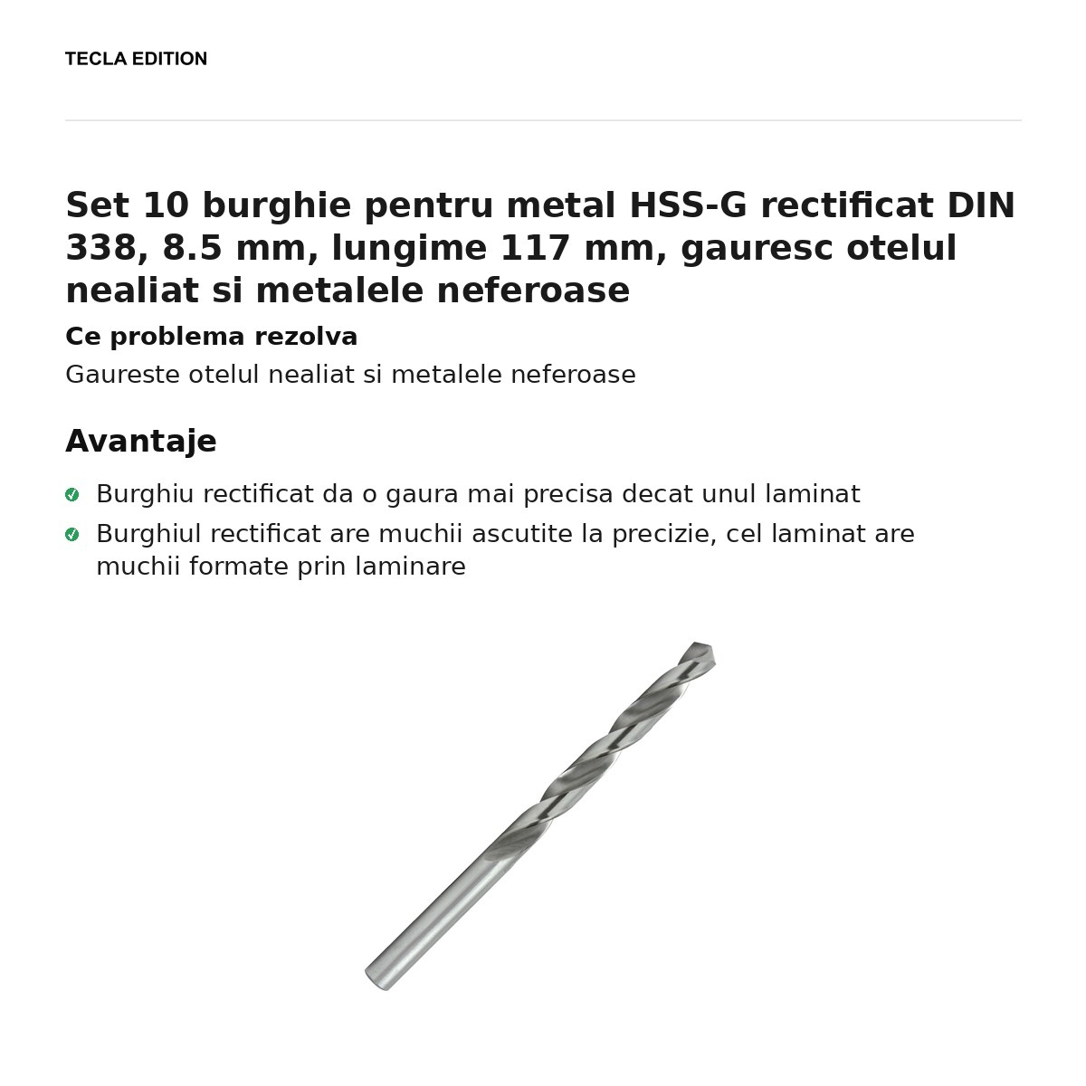 Set 10 burghie pentru metal HSS-G rectificat DIN 338, 8.5 mm, lungime 117 mm, gauresc otelul nealiat si metalele neferoase [2]