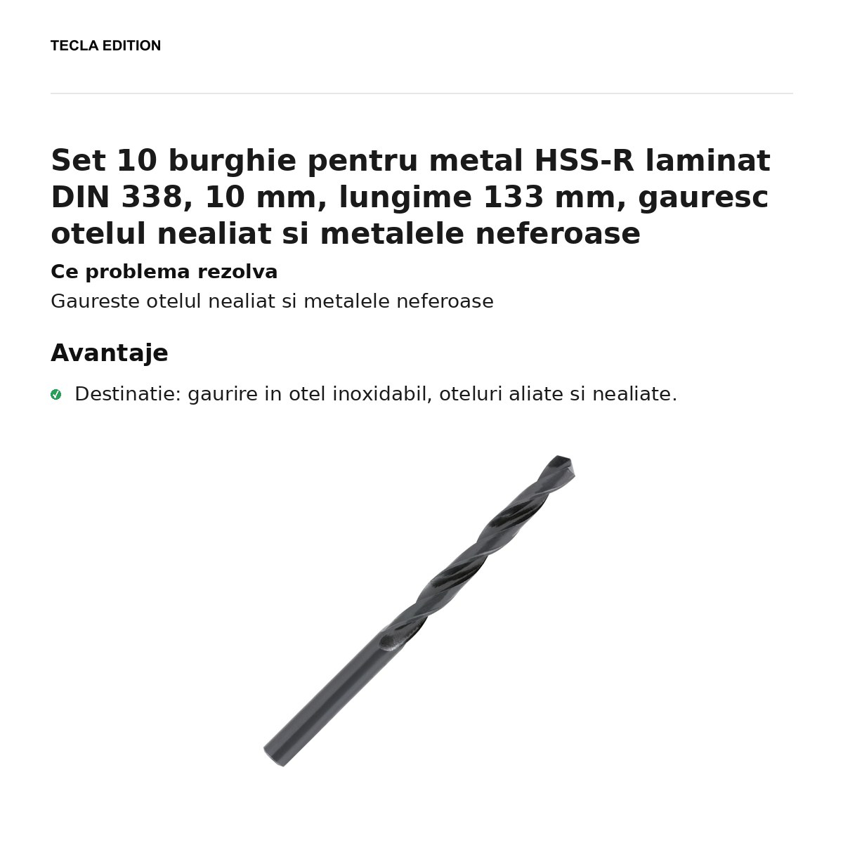 Set 10 burghie pentru metal HSS-R laminat DIN 338, 10 mm, lungime 133 mm, gauresc otelul nealiat si metalele neferoase [2]