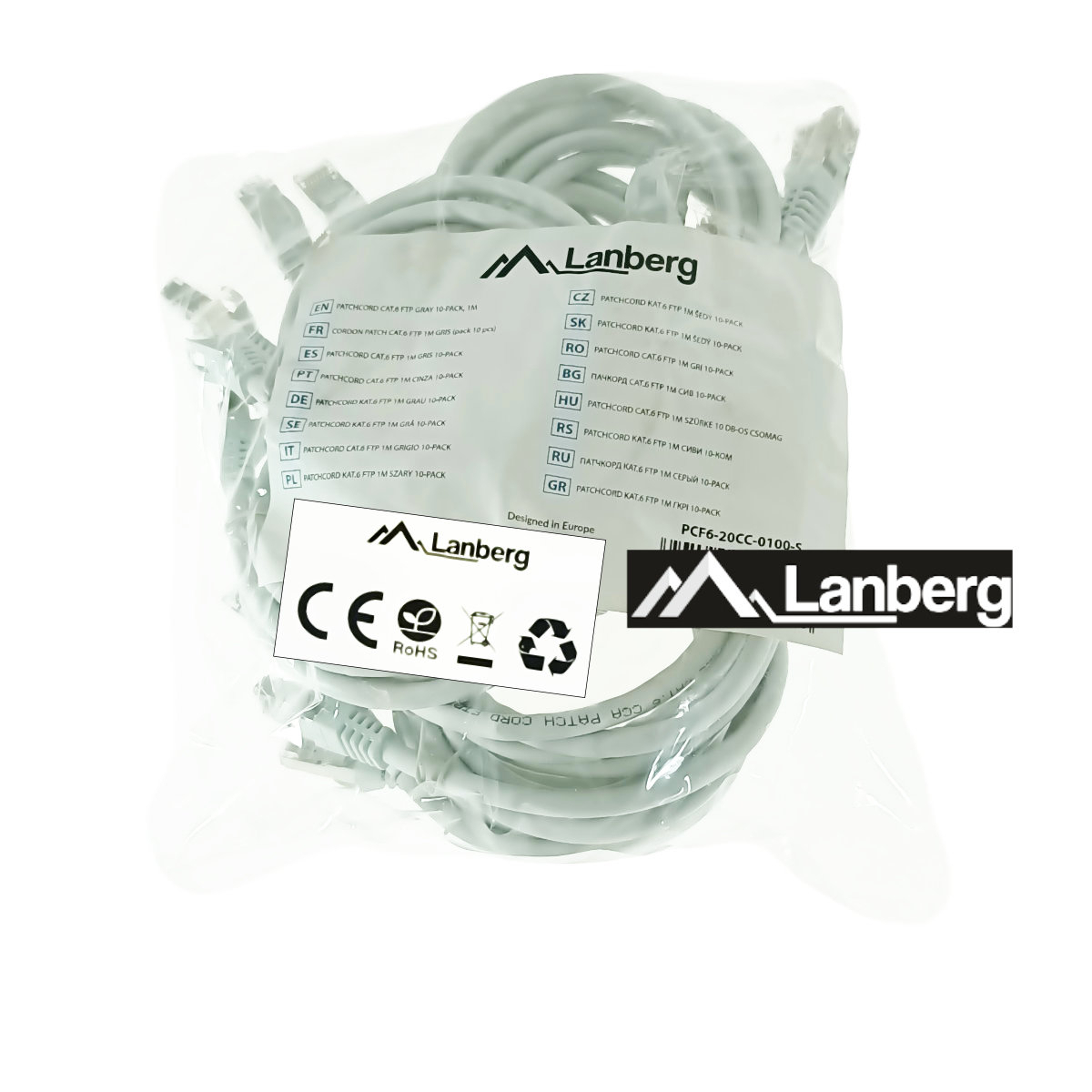 Set 10 cabluri retea-patchcord CAT6 FTP, Lanberg 43614, 2 X RJ45, lungime 1m, AWG26, 10Gb/s-250MHz, de legatura retea, ethernet, gri [5]