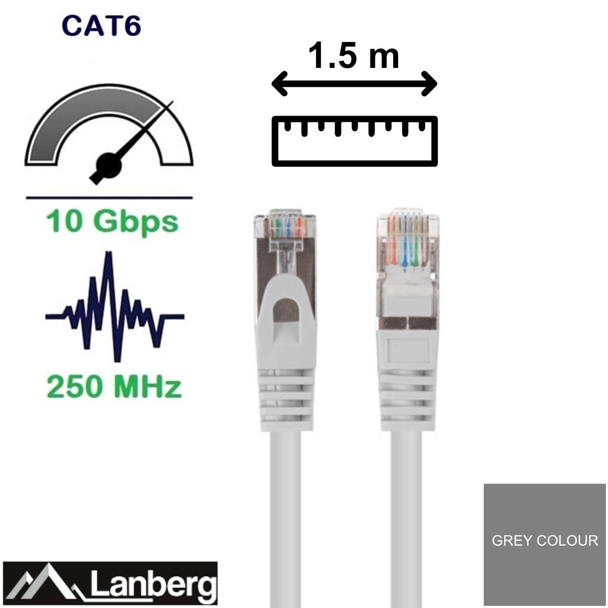 Set 10 cabluri retea-patchcord CAT6 FTP, Lanberg 43615, 2 X RJ45, lungime 1.5m, AWG26, 10Gb/s-250MHz, de legatura retea, ethernet, gri [4]