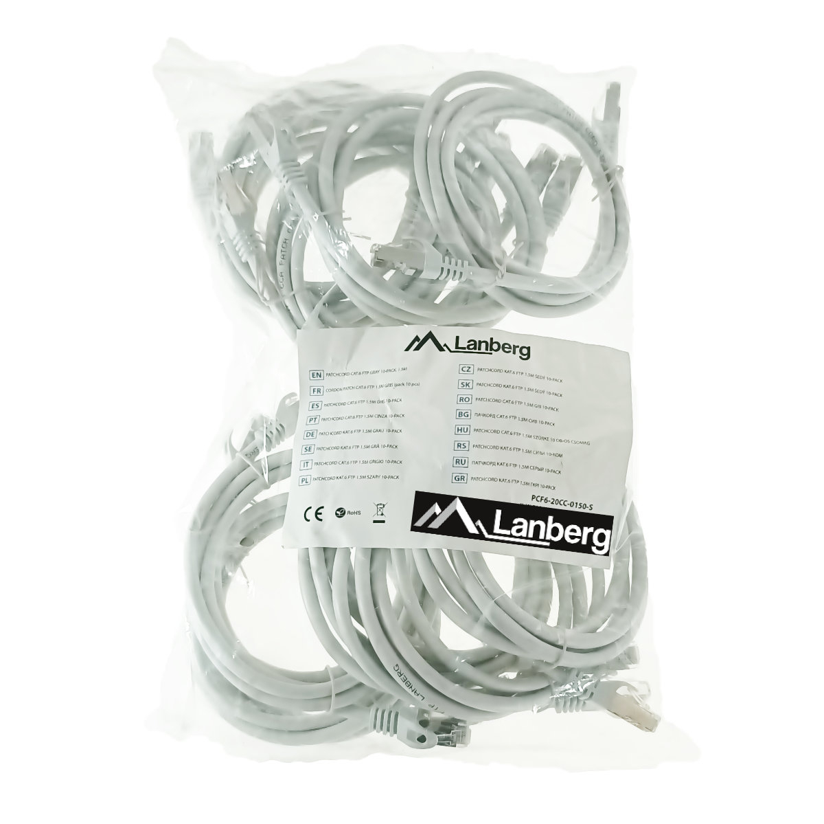 Set 10 cabluri retea-patchcord CAT6 FTP, Lanberg 43615, 2 X RJ45, lungime 1.5m, AWG26, 10Gb/s-250MHz, de legatura retea, ethernet, gri [1]