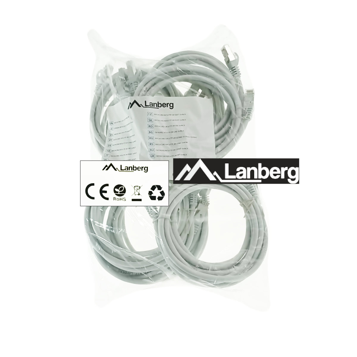 Set 10 cabluri retea-patchcord CAT6 FTP, Lanberg 43616, 2 X RJ45, lungime 2m, AWG26, 10Gb/s-250MHz, de legatura retea, ethernet, gri [5]