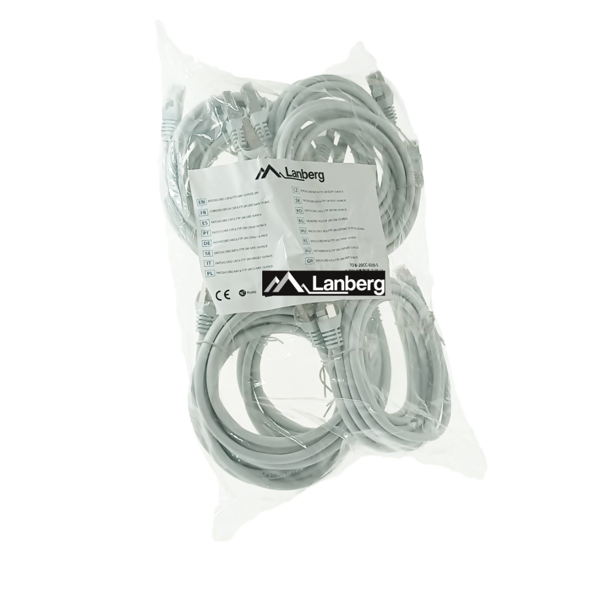 Set 10 cabluri retea-patchcord CAT6 FTP, Lanberg 43616, 2 X RJ45, lungime 2m, AWG26, 10Gb/s-250MHz, de legatura retea, ethernet, gri [1]