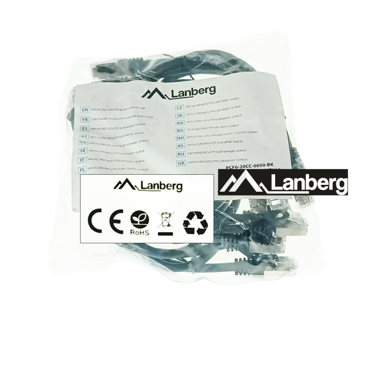 Set 10 cabluri retea-patchcord CAT6 FTP, Lanberg 43619, 2 X RJ45, lungime 50cm, AWG26, 10Gb/s-250MHz, de legatura retea, ethernet, negre [5]