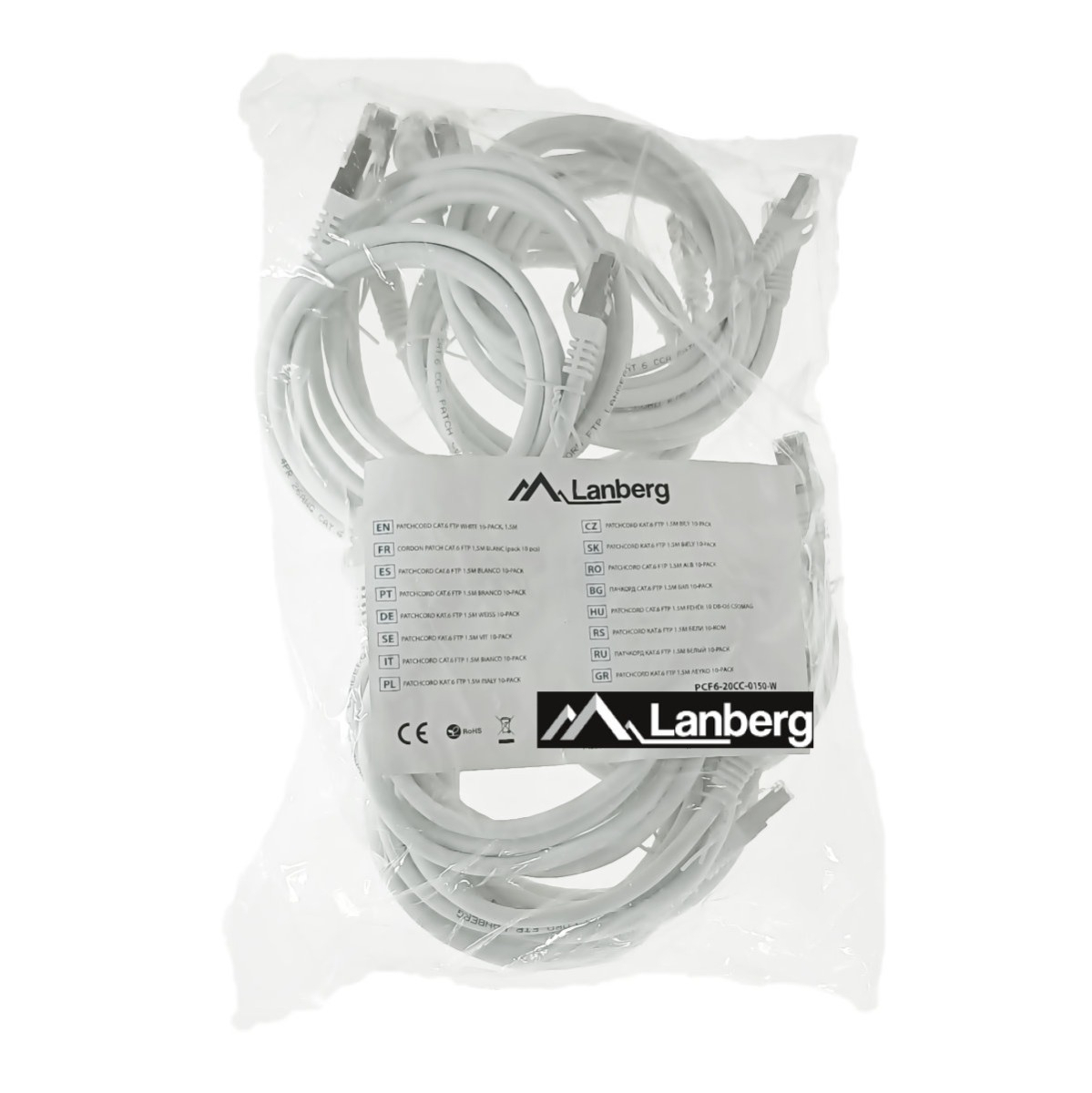 Set 10 cabluri retea-patchcord CAT6 FTP, Lanberg 43627, 2 X RJ45, lungime 1.5m, AWG26, 10Gb/s-250MHz, de legatura retea, ethernet, albe [1]