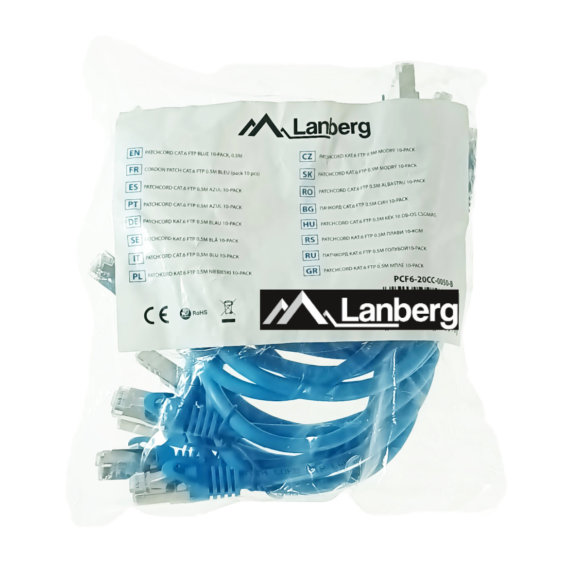 Set 10 cabluri retea-patchcord CAT6 FTP, Lanberg 43631, 2 X RJ45, lungime 50cm, AWG26, 10Gb/s-250MHz, de legatura retea, ethernet, albastre [1]