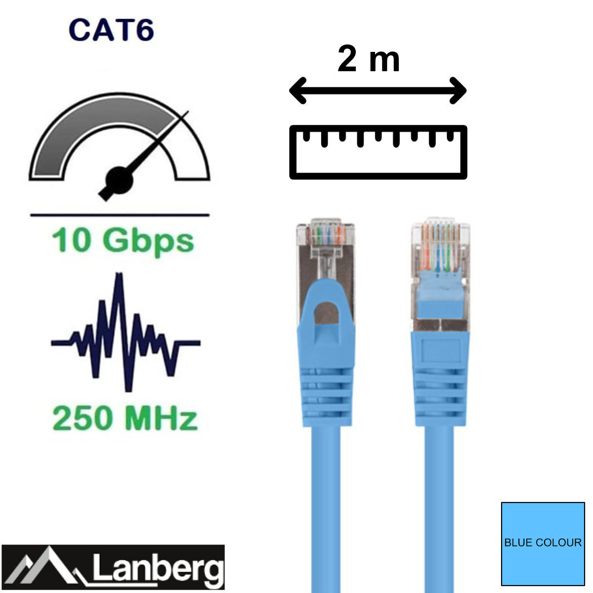 Set 10 cabluri retea-patchcord CAT6 FTP, Lanberg 43634, 2 X RJ45, lungime 2m, AWG26, 10Gb/s-250MHz, de legatura retea, ethernet, albastre [4]