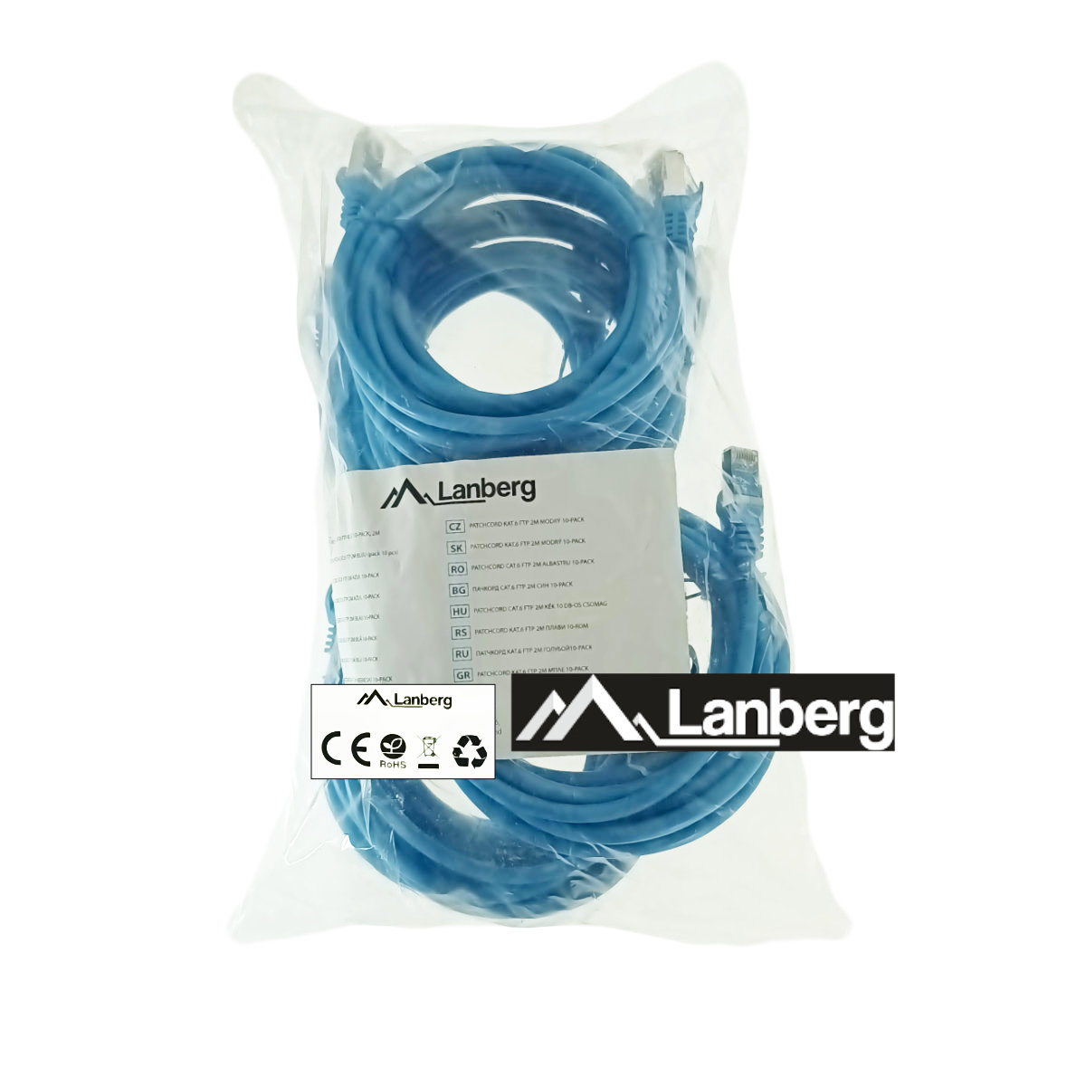 Set 10 cabluri retea-patchcord CAT6 FTP, Lanberg 43634, 2 X RJ45, lungime 2m, AWG26, 10Gb/s-250MHz, de legatura retea, ethernet, albastre [5]