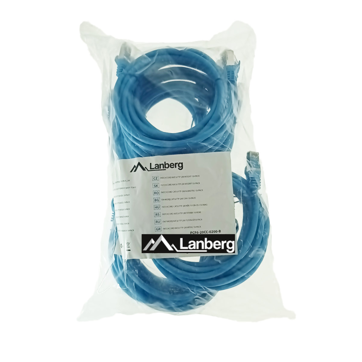 Set 10 cabluri retea-patchcord CAT6 FTP, Lanberg 43634, 2 X RJ45, lungime 2m, AWG26, 10Gb/s-250MHz, de legatura retea, ethernet, albastre [1]