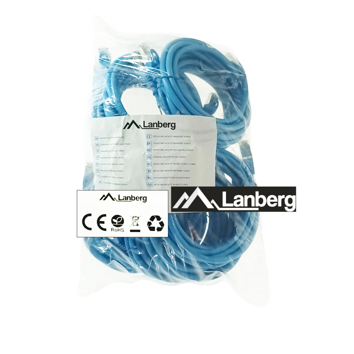 Set 10 cabluri retea-patchcord CAT6 FTP, Lanberg 43635, 2 X RJ45, lungime 3m, AWG26, 10Gb/s-250MHz, de legatura retea, ethernet, albastre [5]