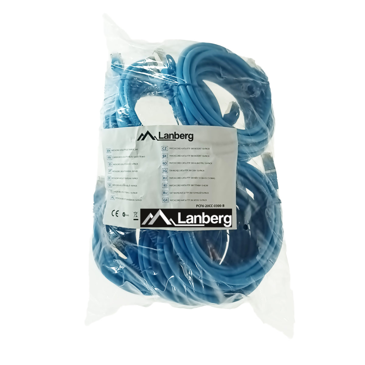 Set 10 cabluri retea-patchcord CAT6 FTP, Lanberg 43635, 2 X RJ45, lungime 3m, AWG26, 10Gb/s-250MHz, de legatura retea, ethernet, albastre [1]