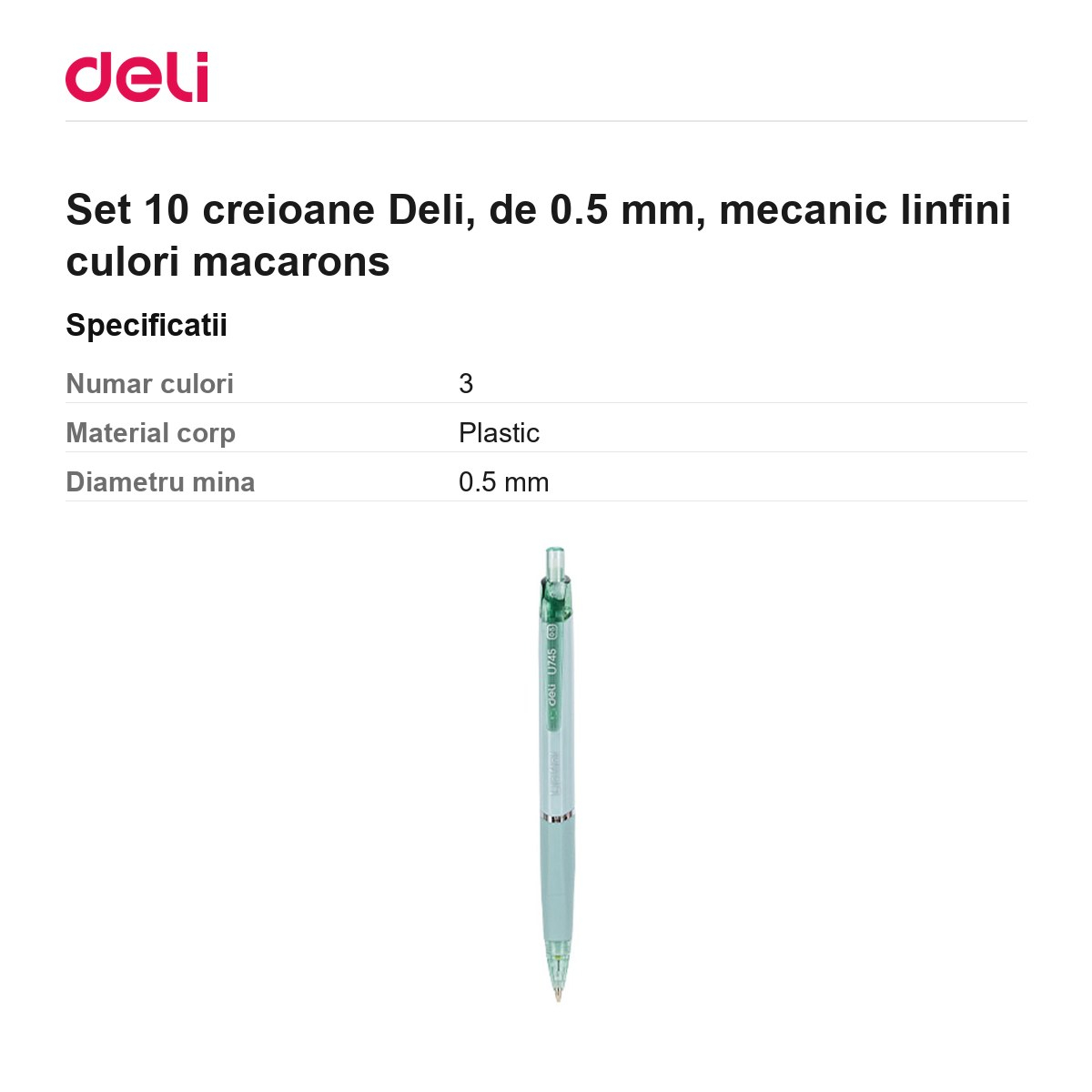 Set 10 creioane Deli, de 0.5 mm, mecanic linfini culori macarons [3]