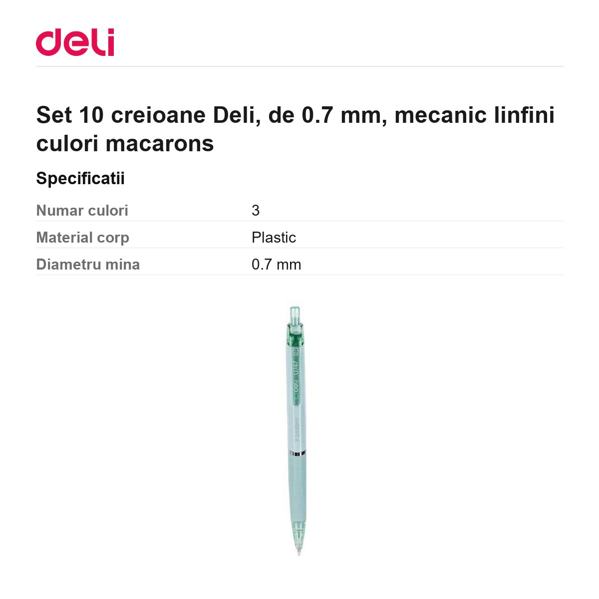 Set 10 creioane Deli, de 0.7 mm, mecanic linfini culori macarons [3]