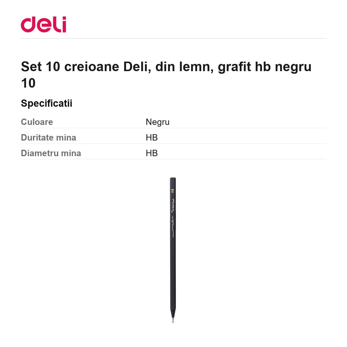 Set 10 creioane Deli, din lemn, grafit hb negru 10 [3]