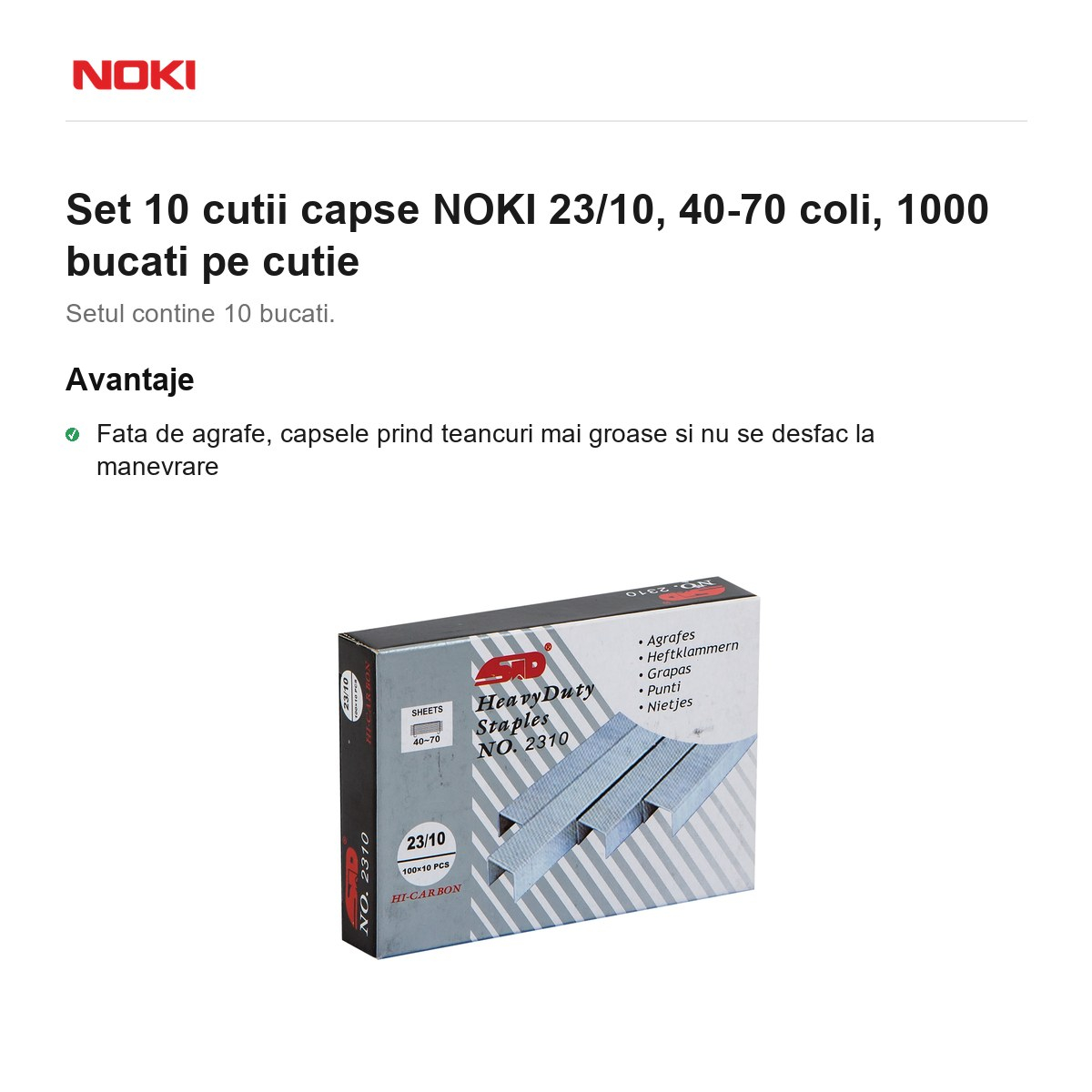 Set 10 cutii capse NOKI 23/10, 40-70 coli, 1000 bucati pe cutie [2]