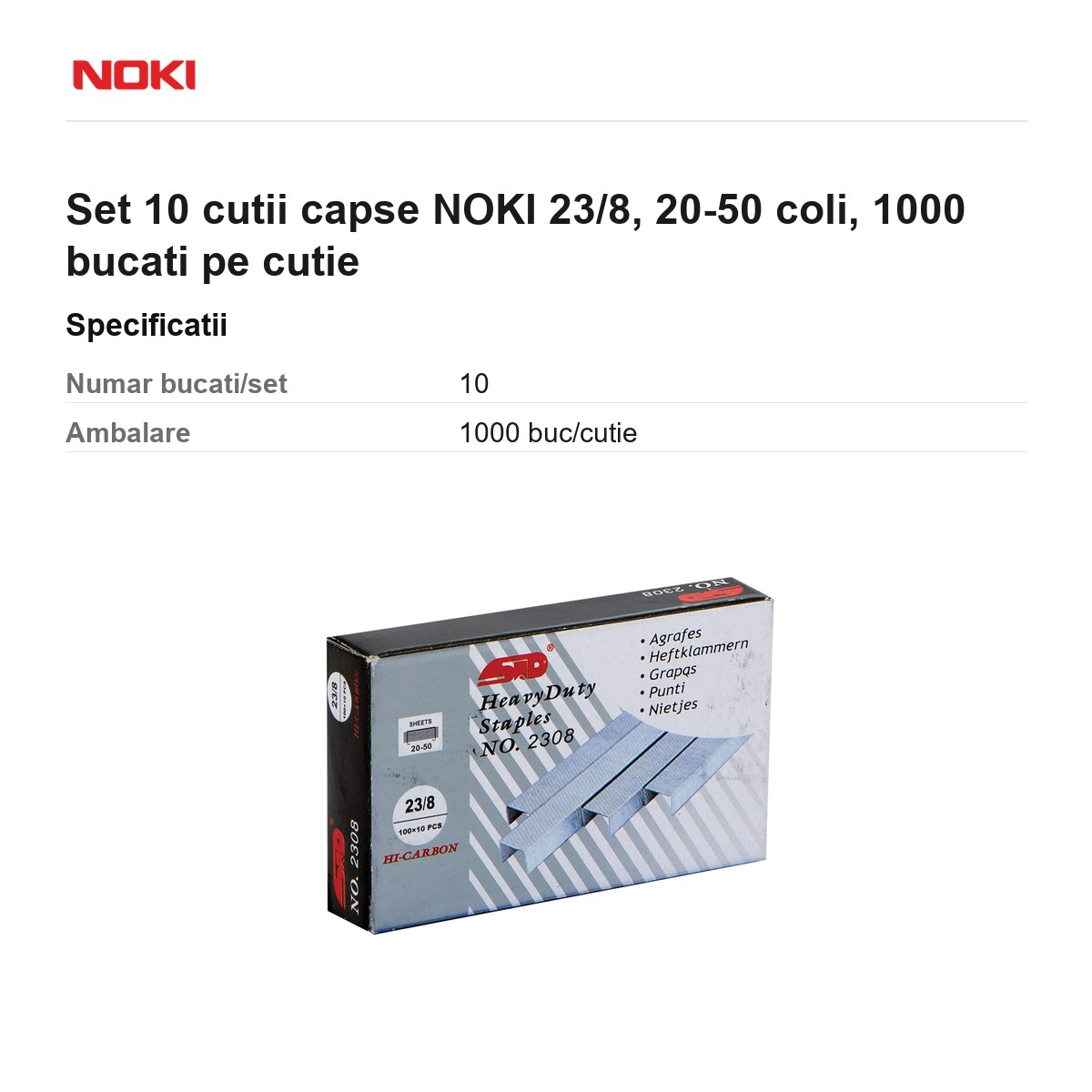 Set 10 cutii capse NOKI 23/8, 20-50 coli, 1000 bucati pe cutie [3]