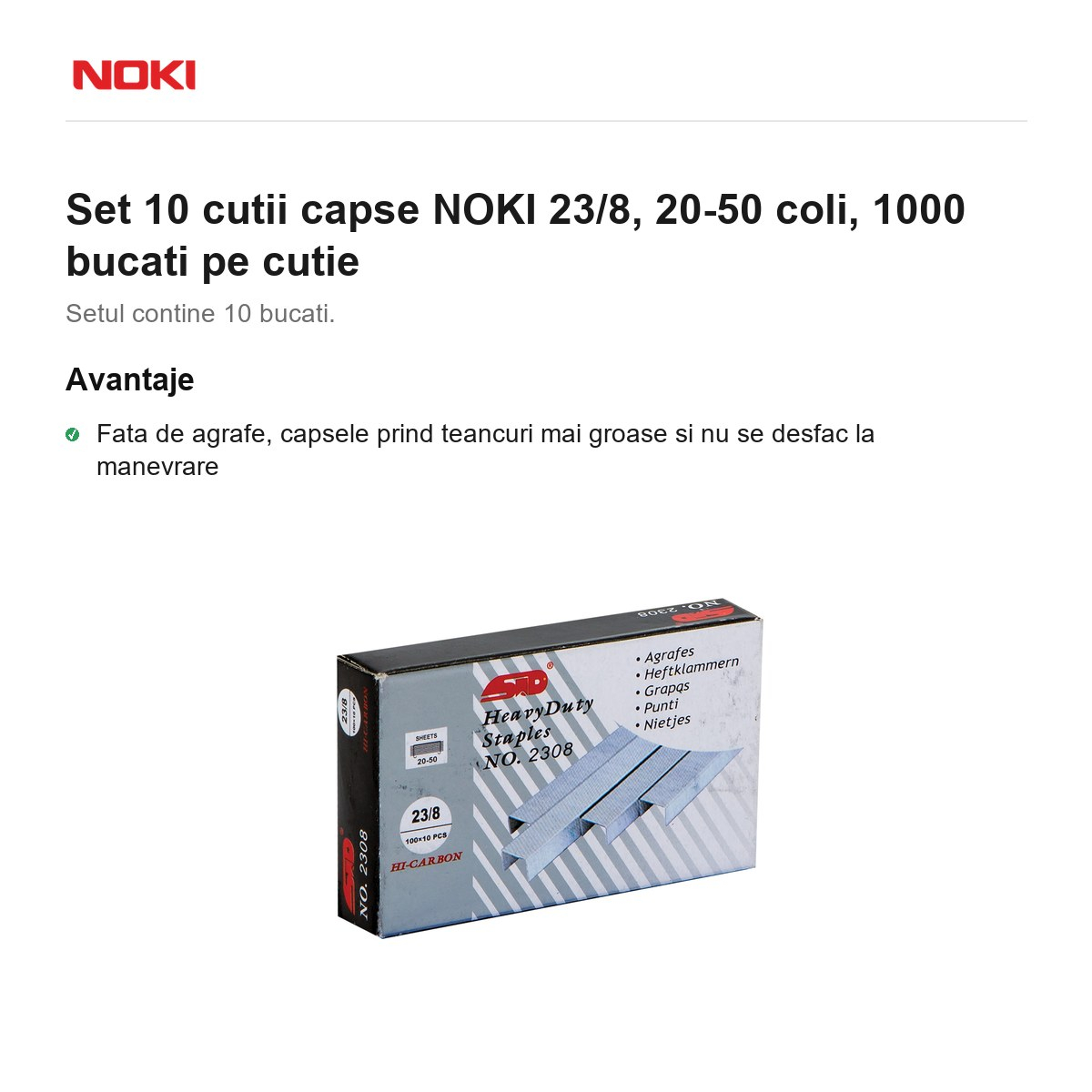 Set 10 cutii capse NOKI 23/8, 20-50 coli, 1000 bucati pe cutie [2]