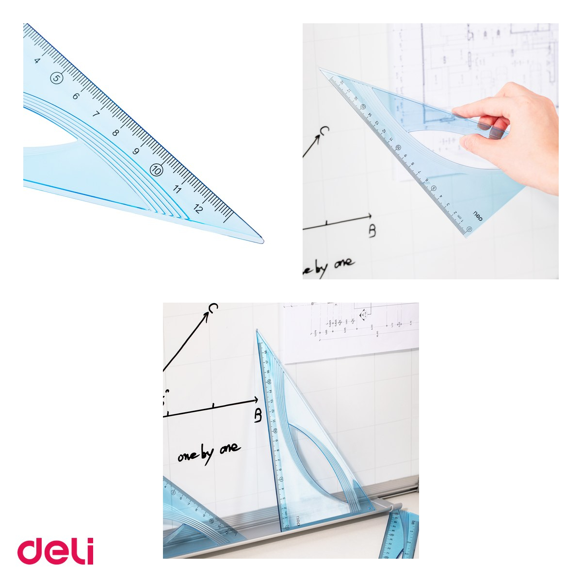Set 10 echere Deli, din plastic, 18 cm, 60 grade albastru, transparent [4]
