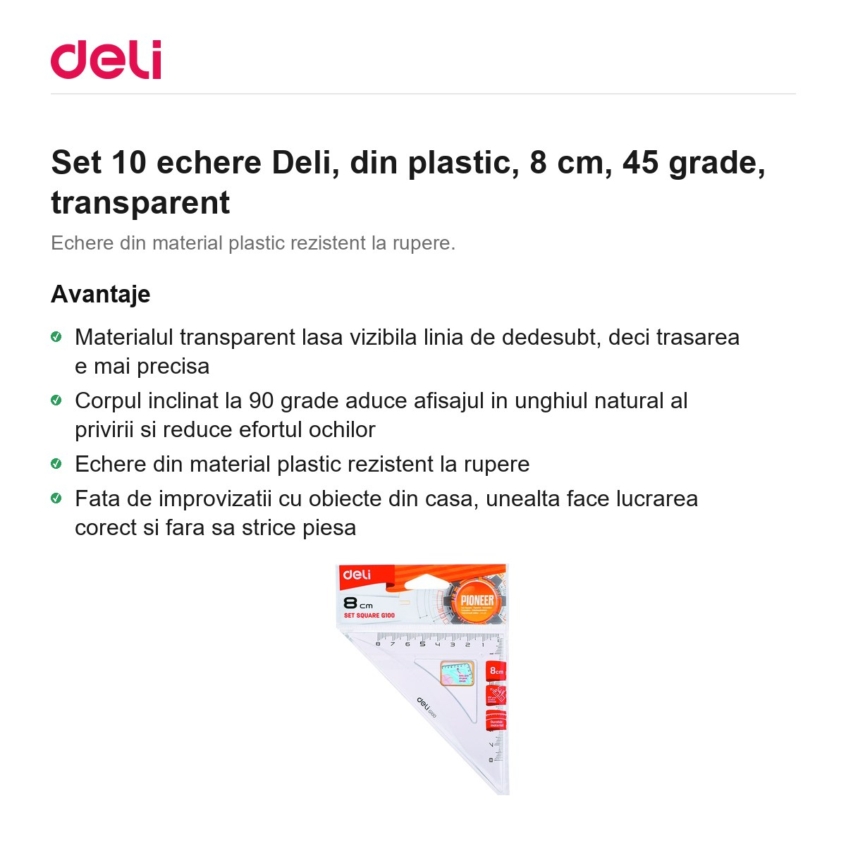 Set 10 echere Deli, din plastic, 8 cm, 45 grade, transparent [2]