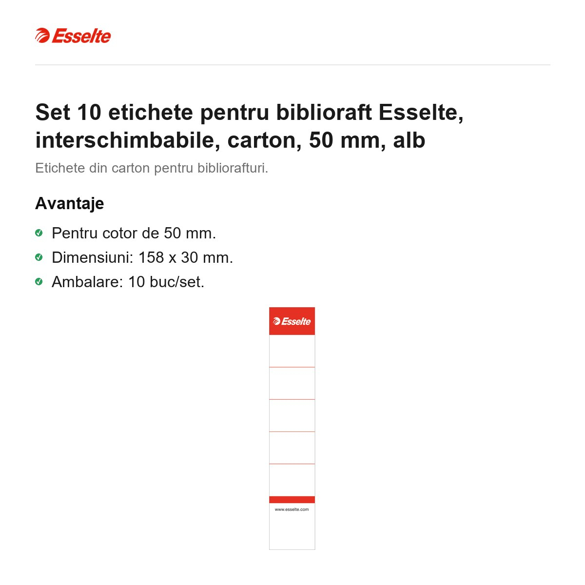 Set 10 etichete pentru biblioraft Esselte, interschimbabile, carton, 50 mm, alb [2]