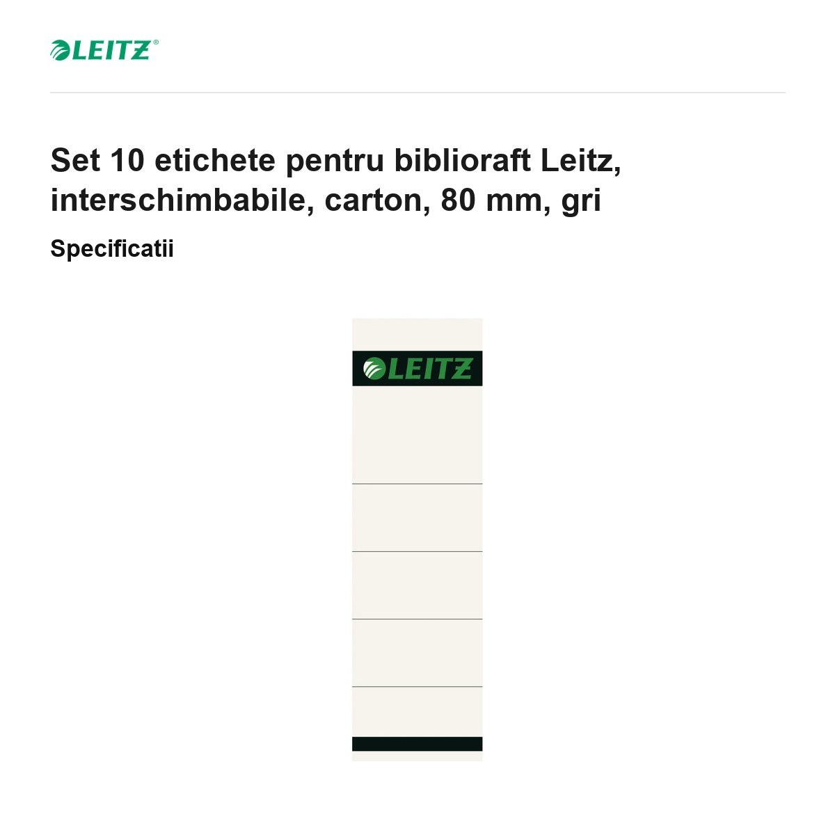 Set 10 etichete pentru biblioraft Leitz, interschimbabile, carton, 80 mm, gri [3]