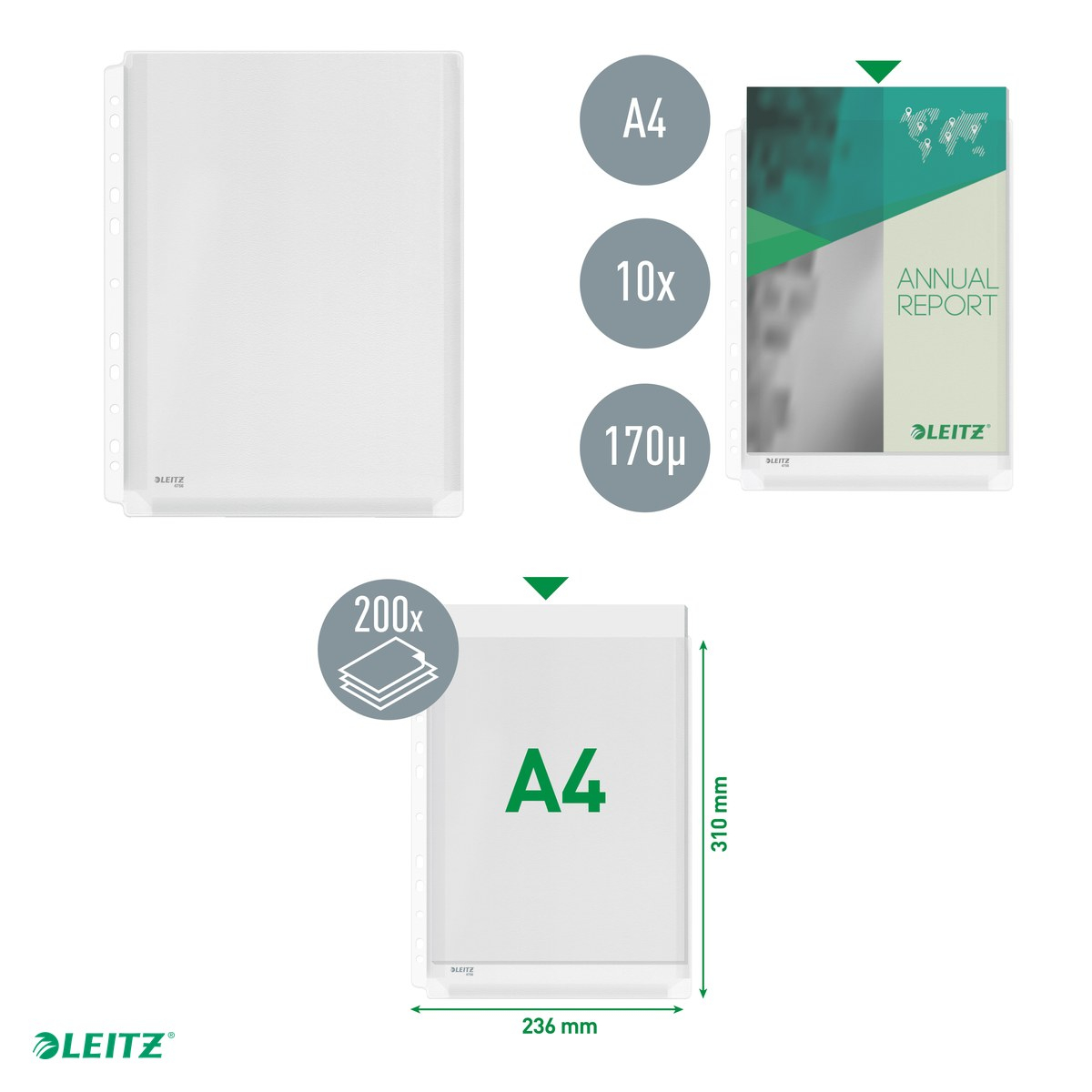 Set 10 folii Leitz Premium A4, 48% plastic pre-consum, pentru arhivare, transparent [4]