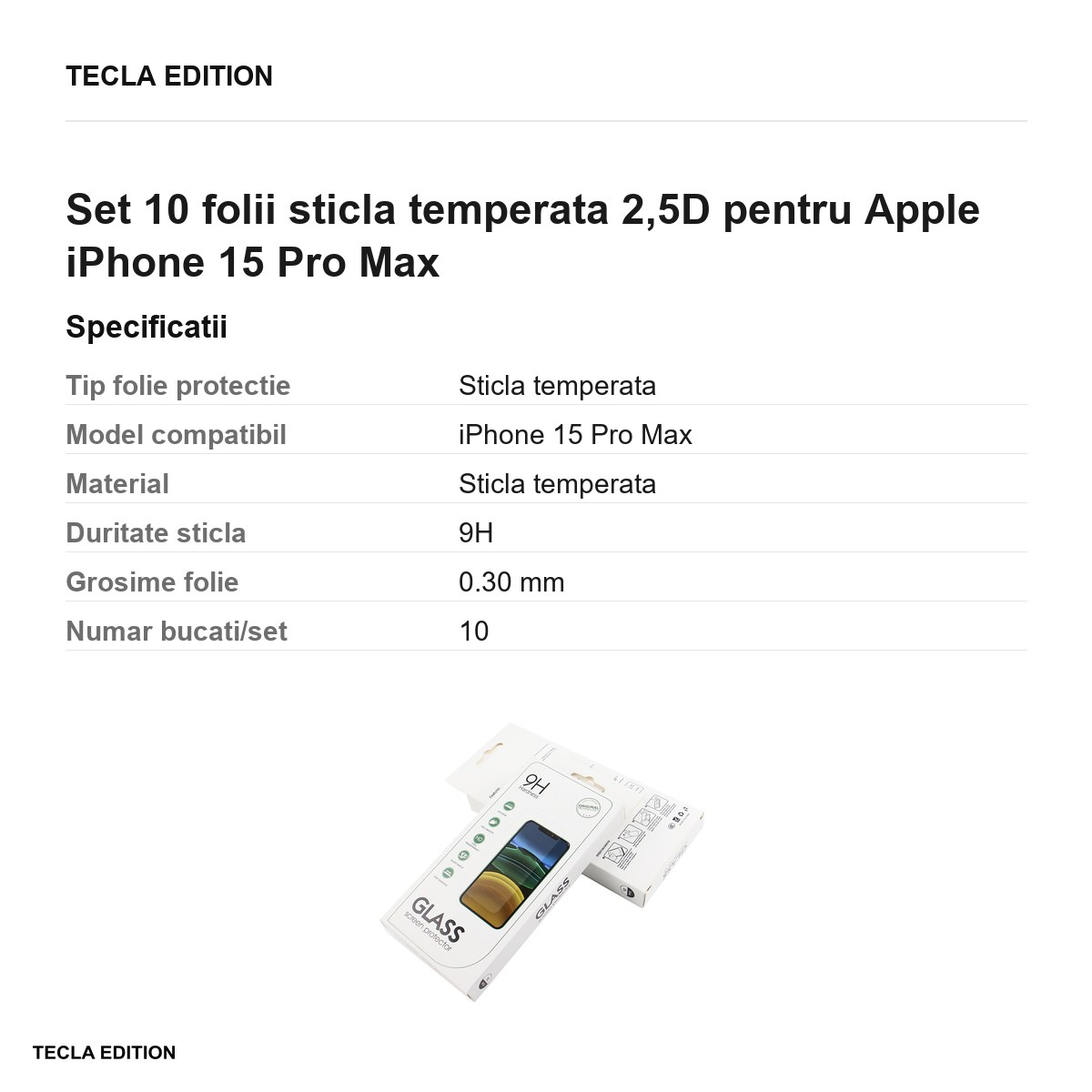 Set 10 folii sticla temperata 2,5D pentru Apple iPhone 15 Pro Max [6]